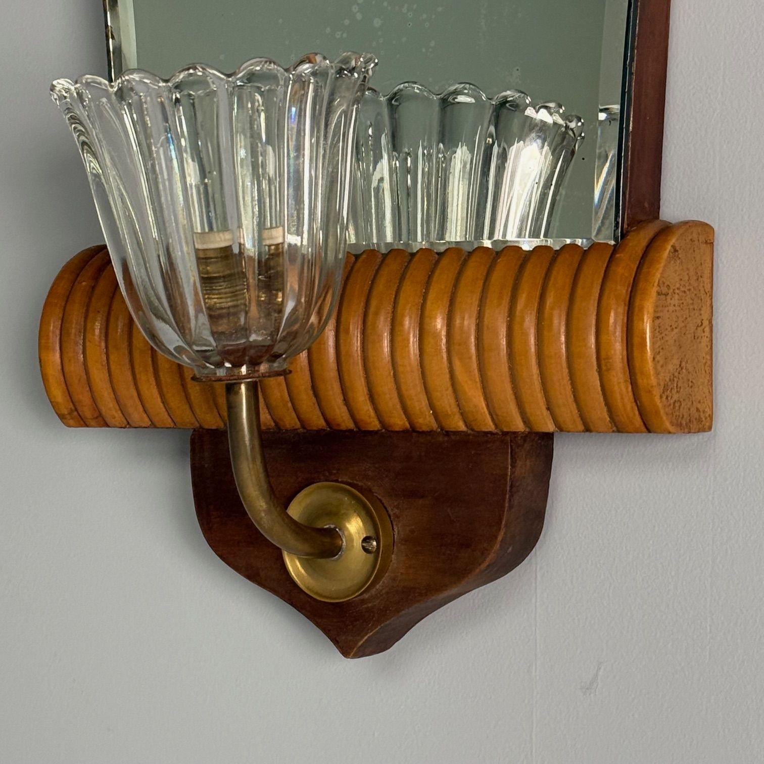 Italienische Mid-Century-Modern-Wandleuchter, verspiegelt, Messing, Holz, Italien, 1940er Jahre im Angebot 3