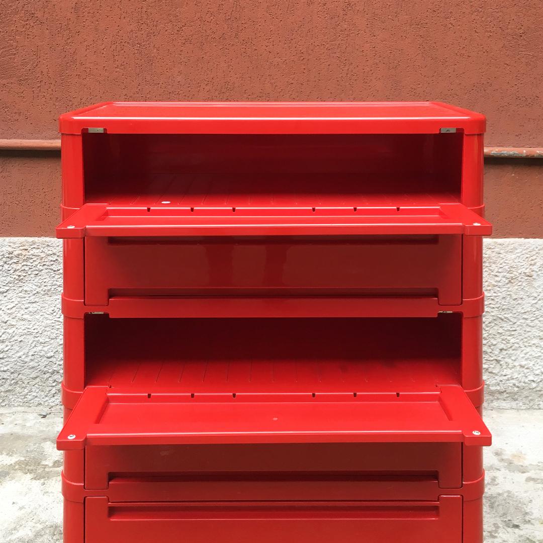 Italian Mid-Century Modern Modular Red Plastic Chest of Drawers by Kartell 1970s 3
