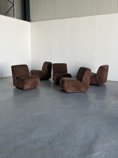Italian Mid-Century-Modern Modular Sofa in Brown Checkered Upholstery, 1970s Set
