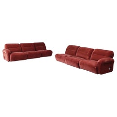 Italian Mid-Century Modern Modular Sofa in Red Velvet, 1970s