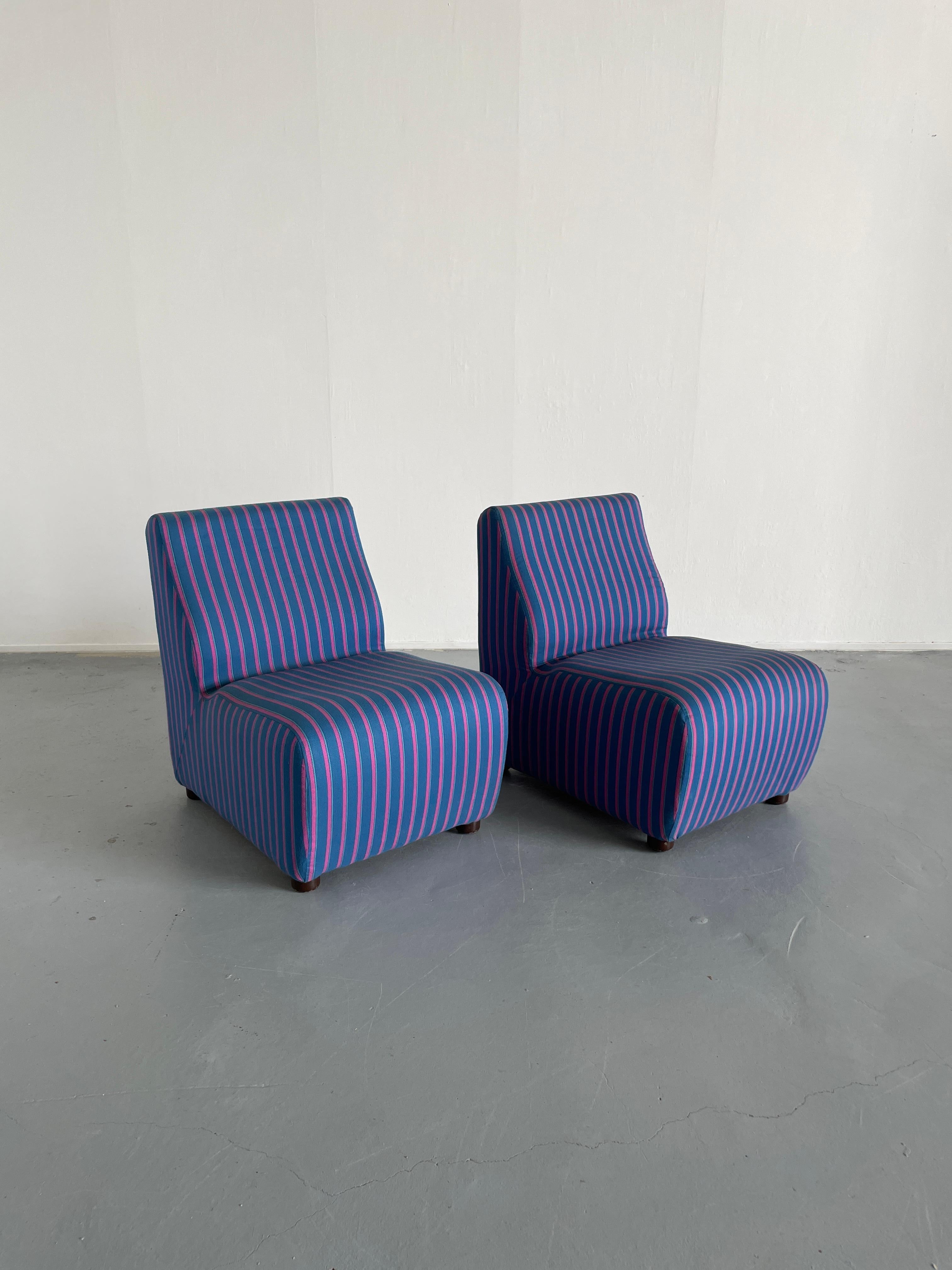 Italian Mid-Century-Modern Modular Sofa Modules in Blue Striped Upholstery, 70s 4
