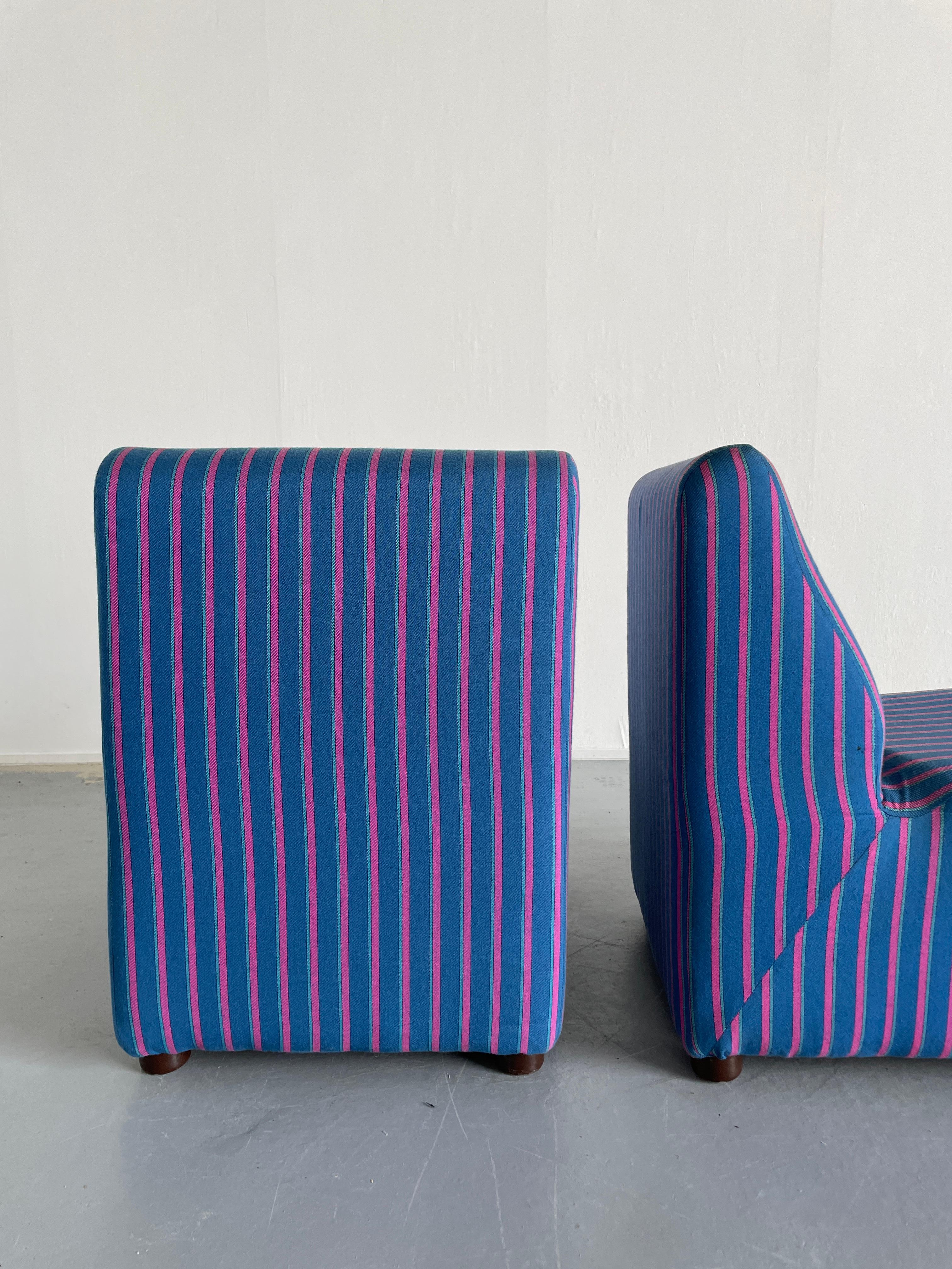Italian Mid-Century-Modern Modular Sofa Modules in Blue Striped Upholstery, 70s 5
