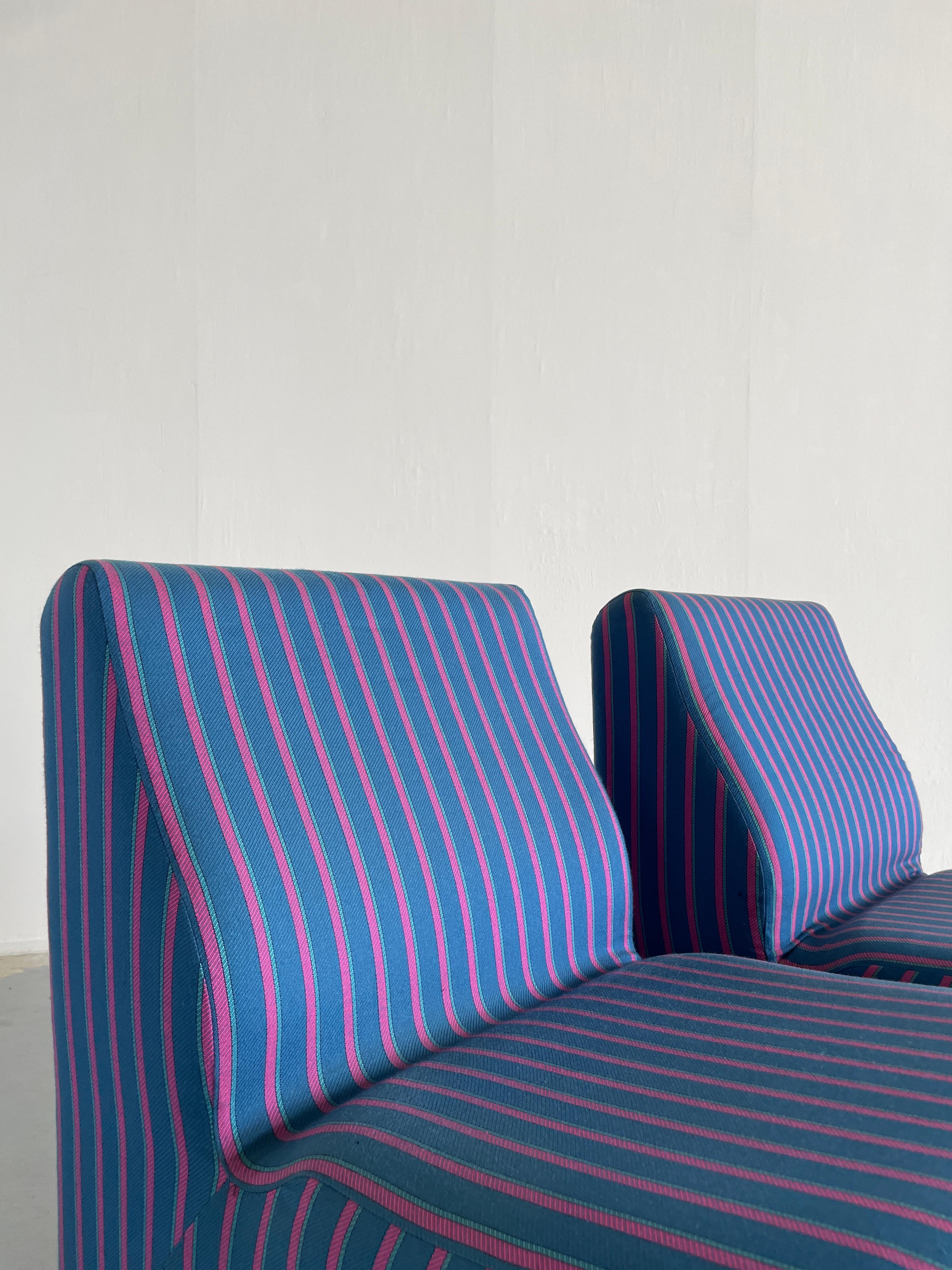 Italian Mid-Century-Modern Modular Sofa Modules in Blue Striped Upholstery, 70s 6