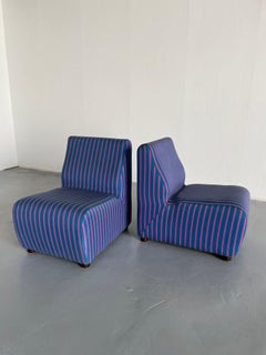 Italian Mid-Century-Modern Modular Sofa Modules in Blue Striped Upholstery, 70s