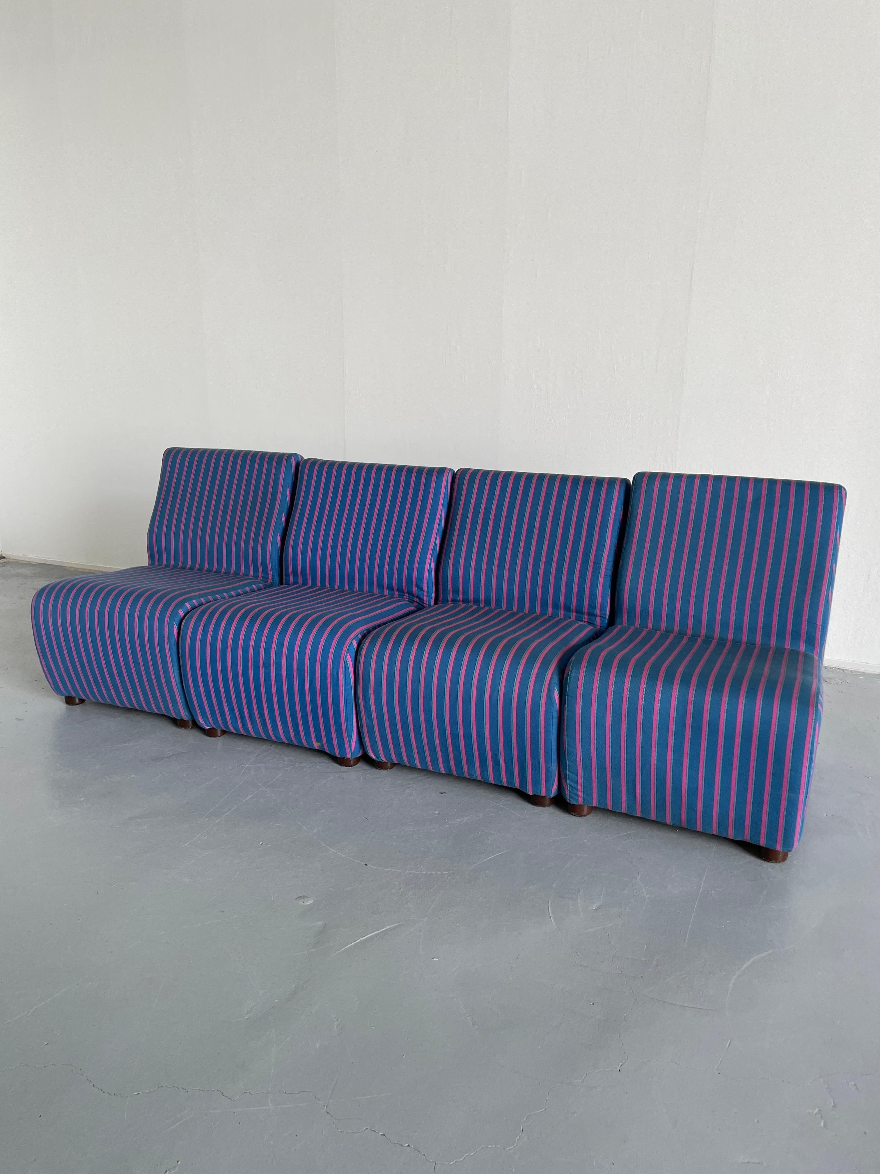 Italian Mid-Century-Modern Modular Sofa Modules in Blue Striped Upholstery, 70s In Good Condition In Zagreb, HR