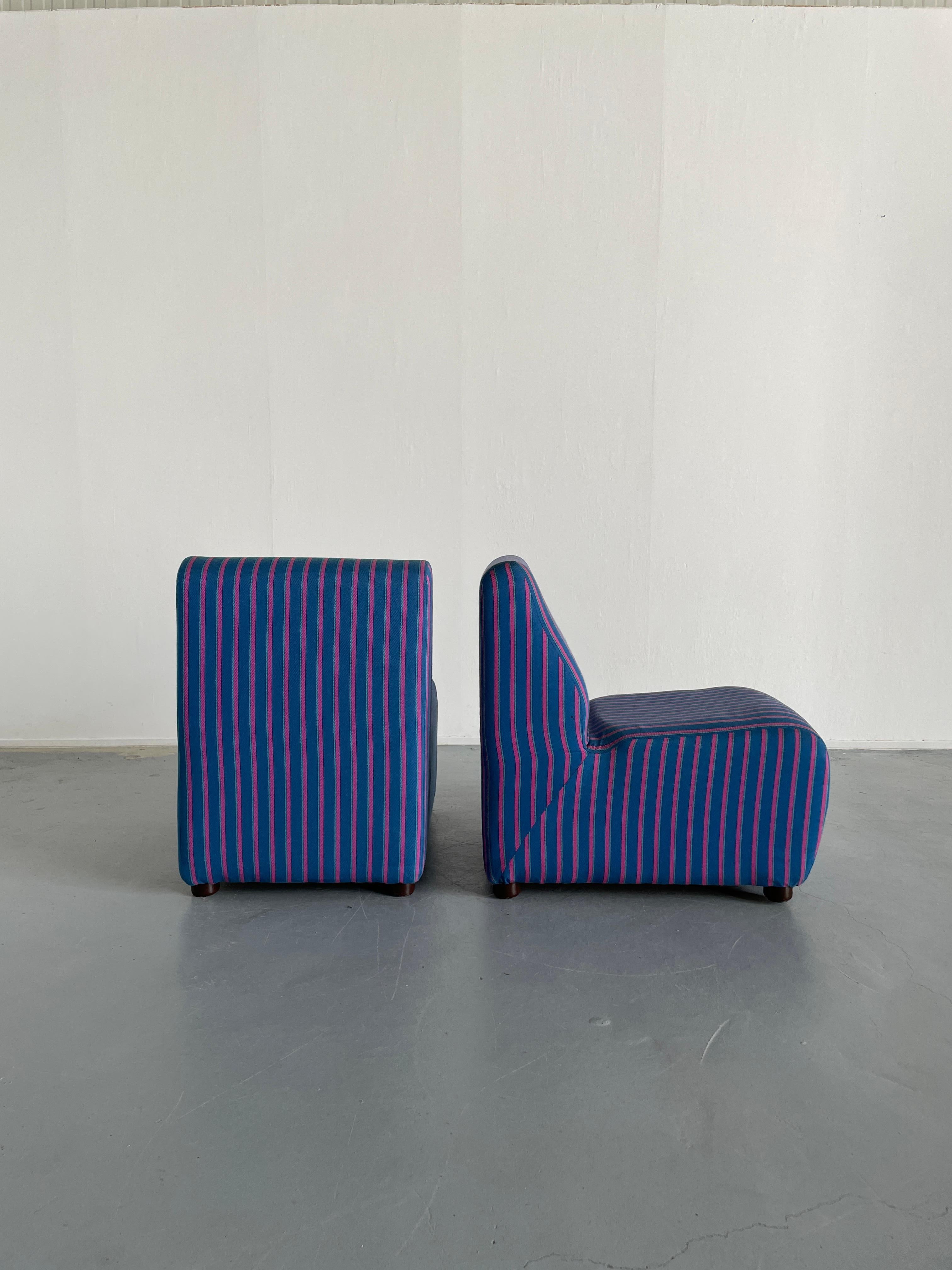 Metal Italian Mid-Century-Modern Modular Sofa Modules in Blue Striped Upholstery, 70s