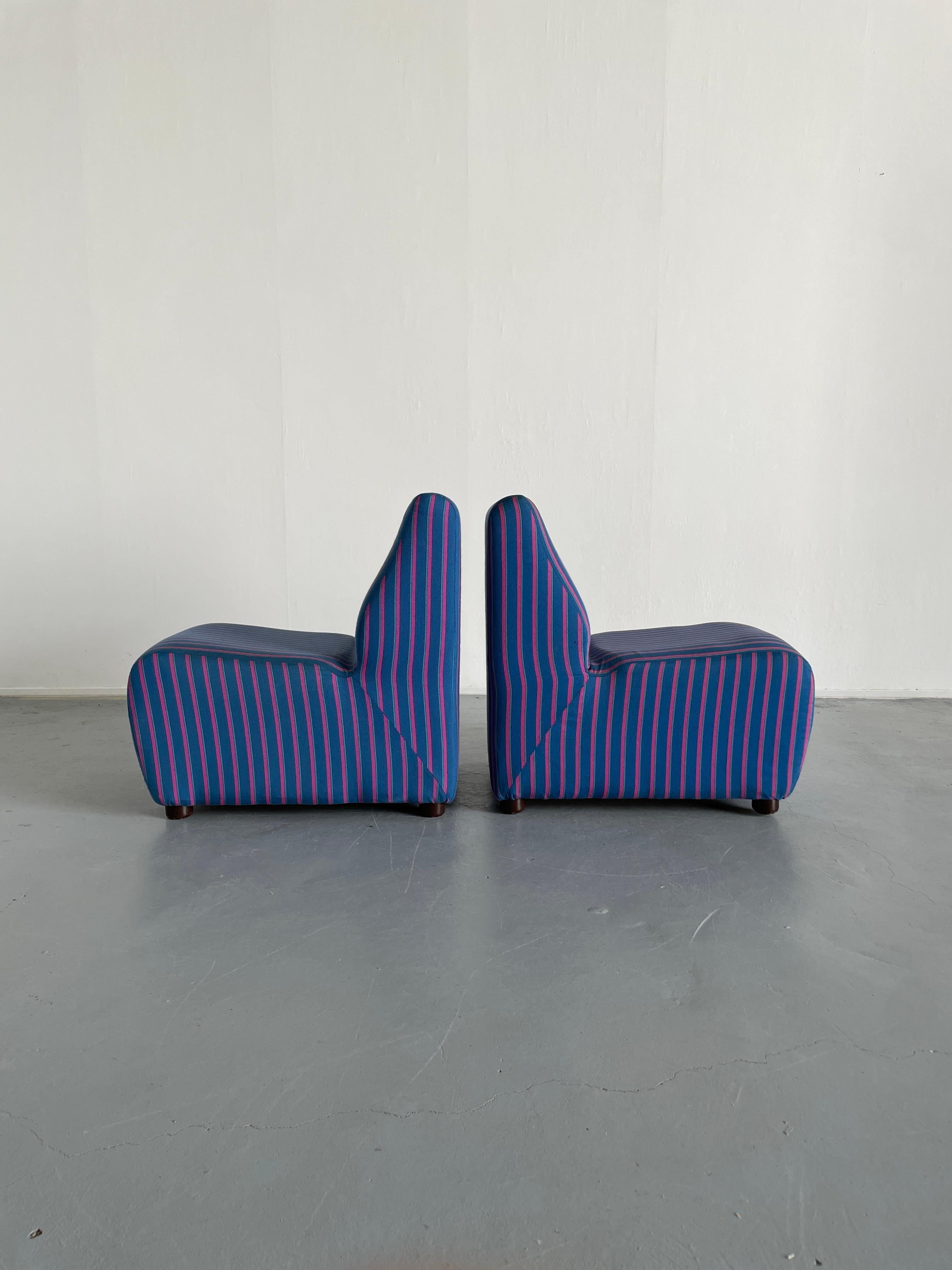 Italian Mid-Century-Modern Modular Sofa Modules in Blue Striped Upholstery, 70s 1