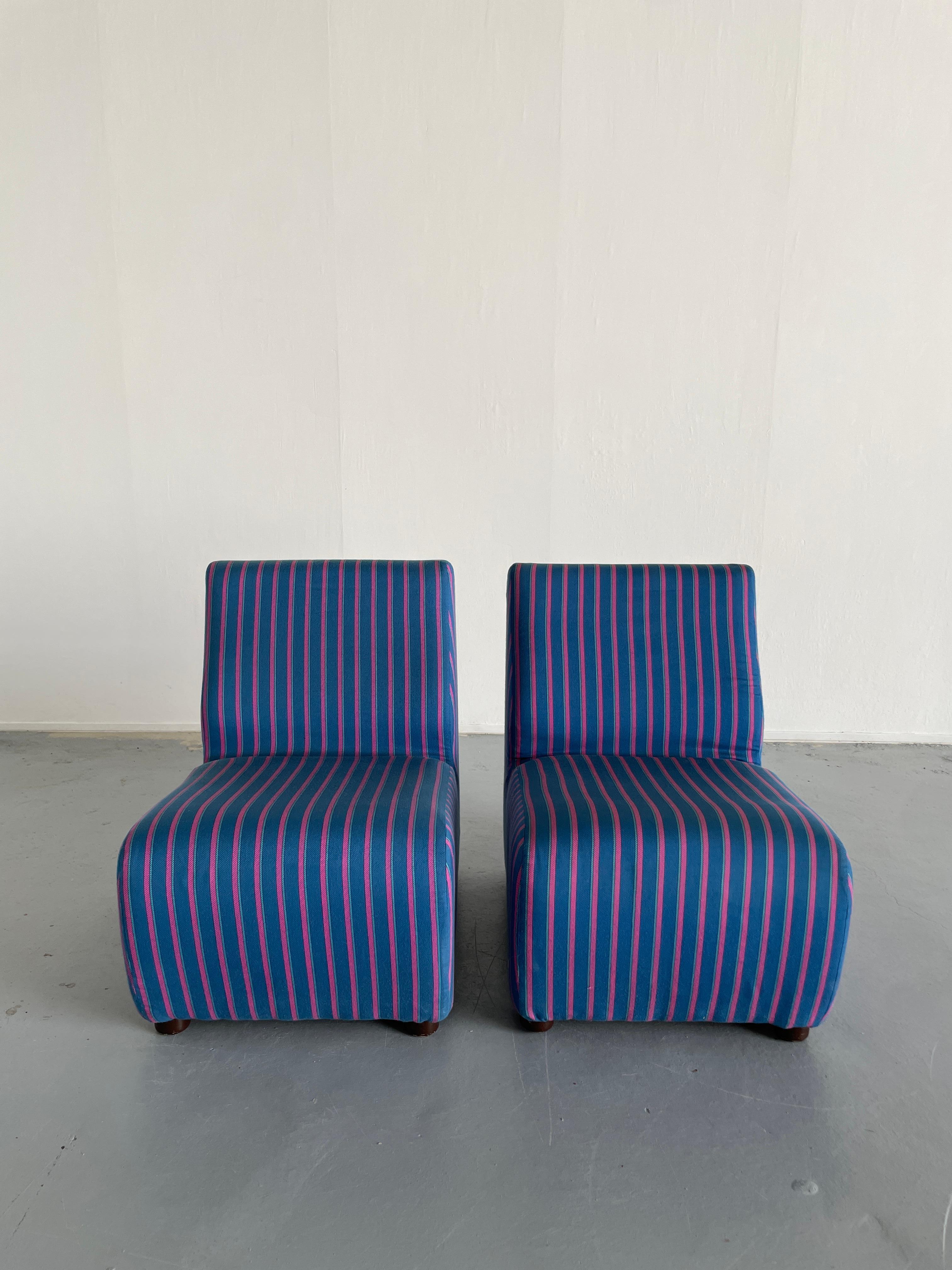Italian Mid-Century-Modern Modular Sofa Modules in Blue Striped Upholstery, 70s 2