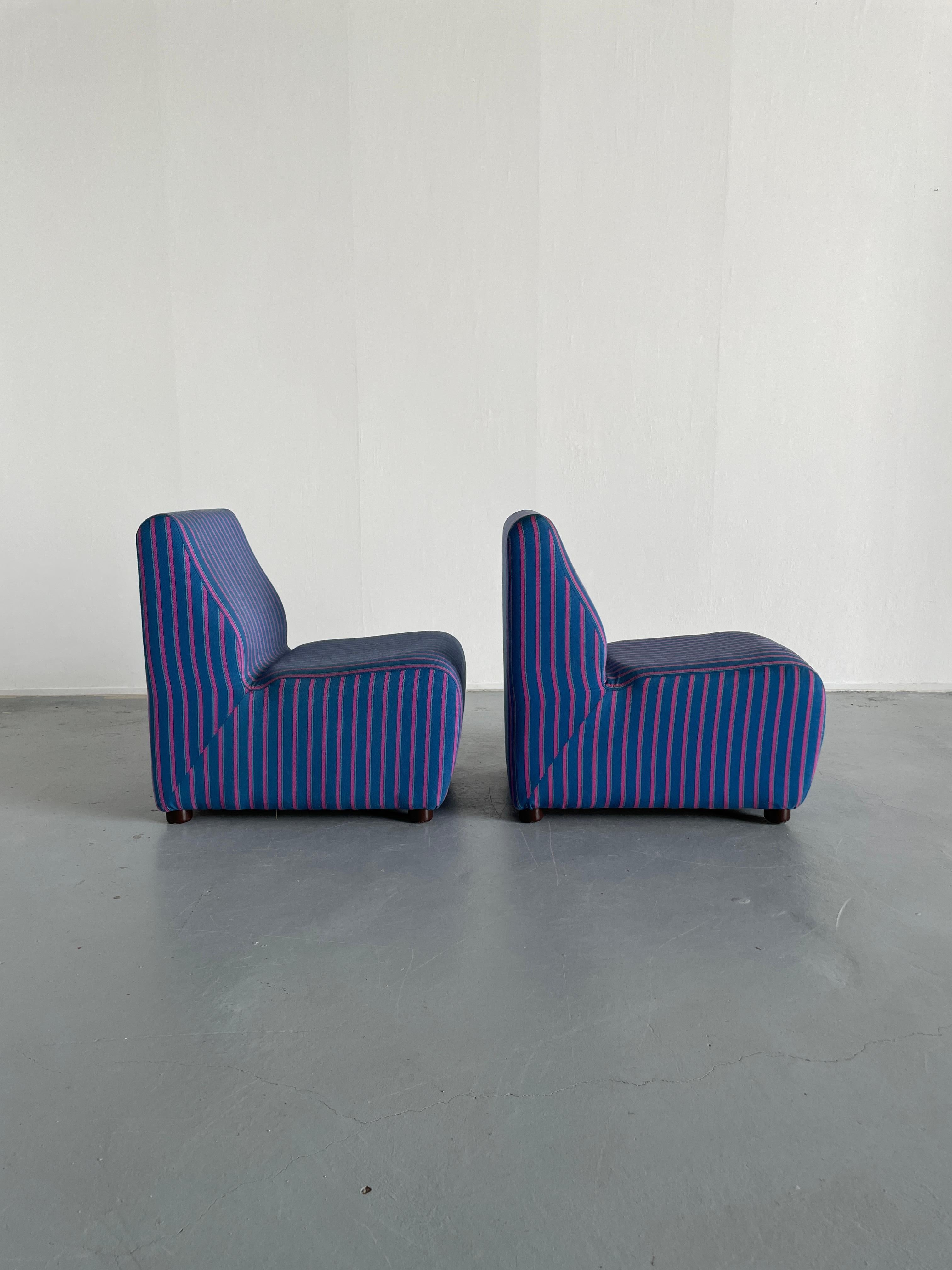 Italian Mid-Century-Modern Modular Sofa Modules in Blue Striped Upholstery, 70s 3
