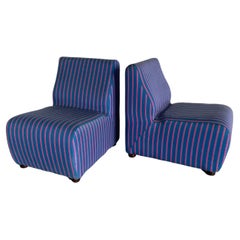 Retro Italian Mid-Century-Modern Modular Sofa Modules in Blue Striped Upholstery, 70s