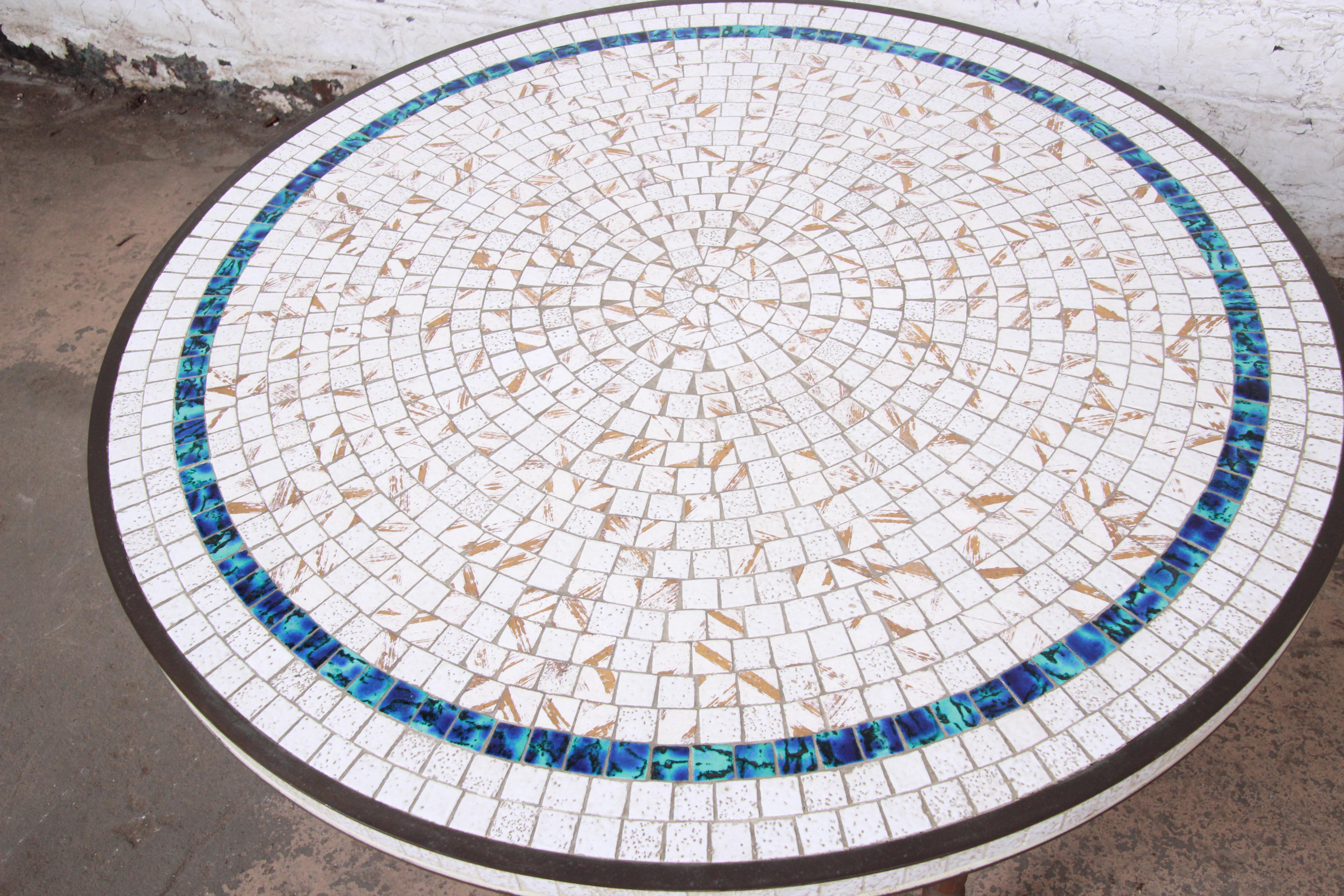 Ceramic Italian Mid-Century Modern Mosaic Tile and Brass Cocktail Table, 1950s