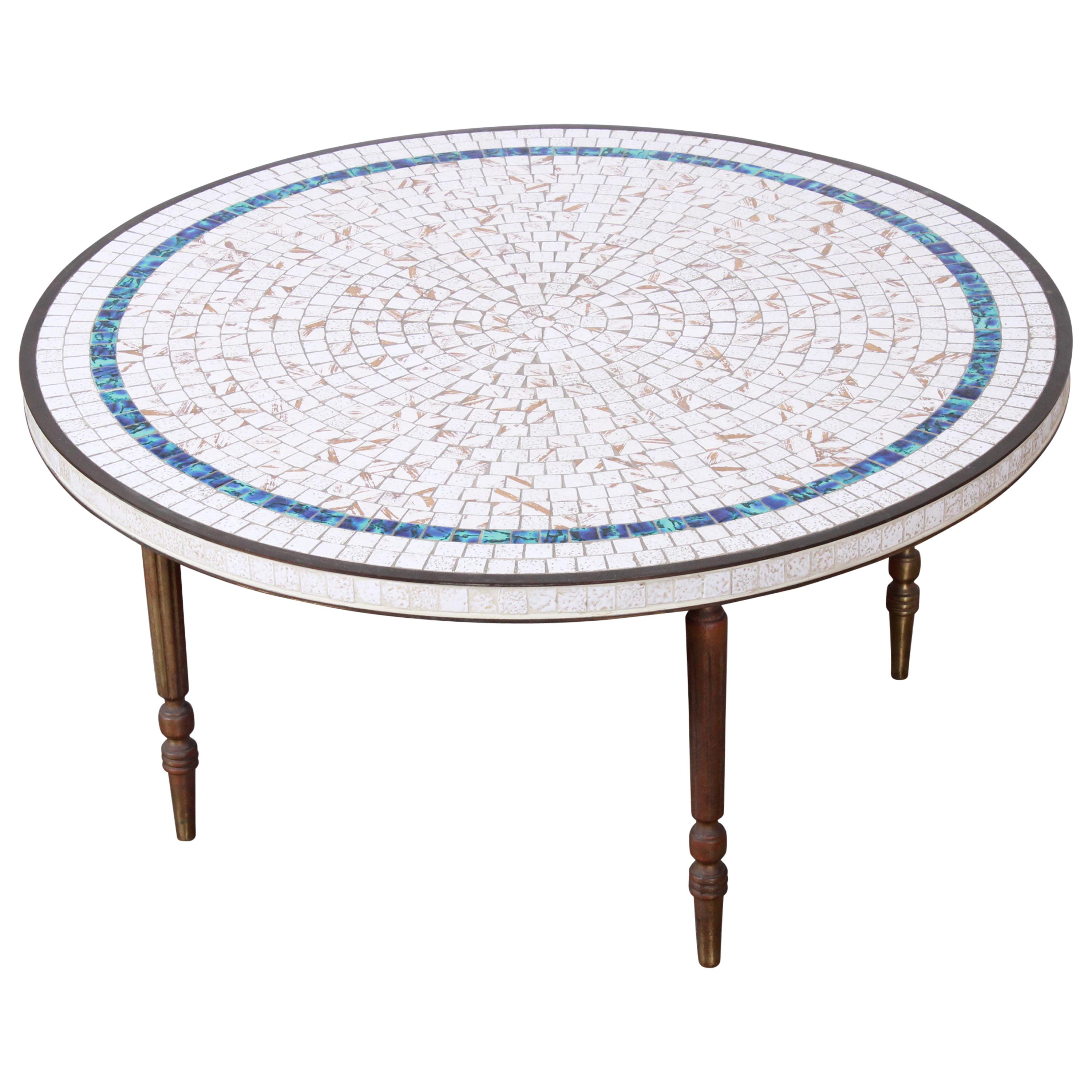 Italian Mid-Century Modern Mosaic Tile and Brass Cocktail Table, 1950s