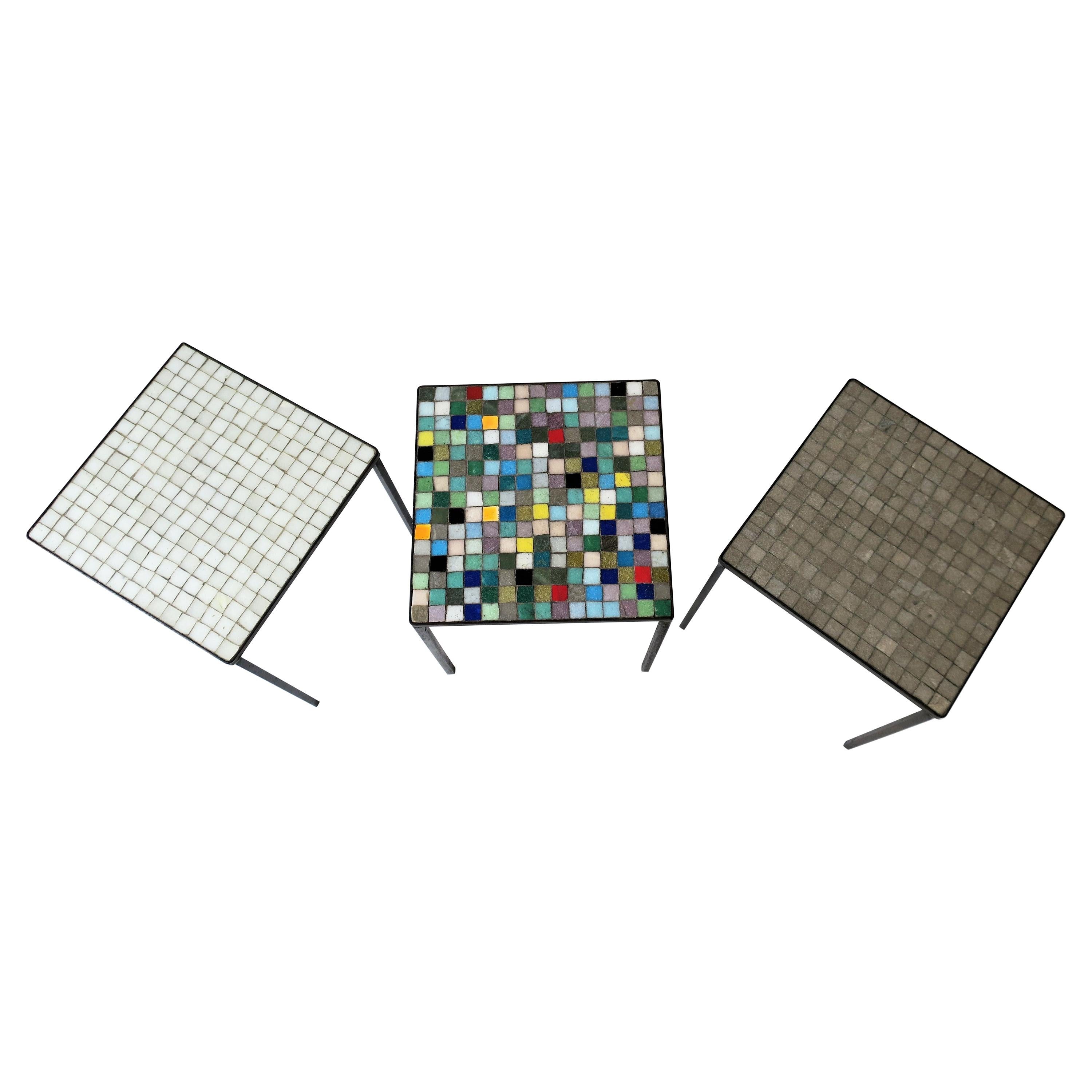 Italian Mid-Century Modern Mosaic Tile Stacking or Side Tables, Set of 3