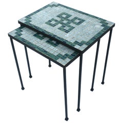 Italian Mid-Century Modern Mosaic Tile Top Nesting Tables, Set of 2