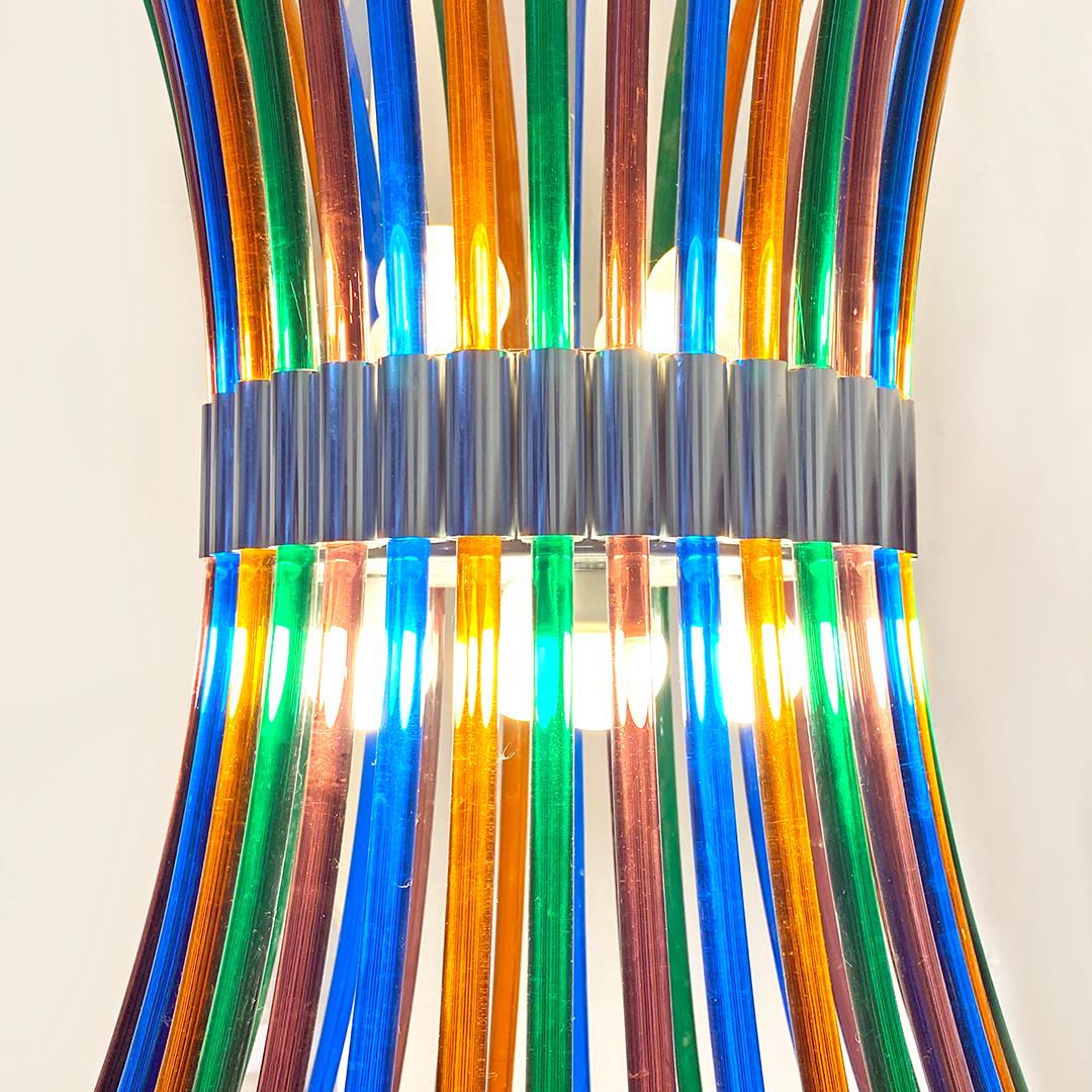 Late 20th Century Italian Mid-Century Modern Multicolored Murano Chandelier with Curved Rods 1970s For Sale