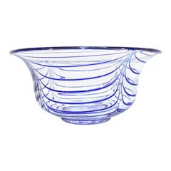 Italian Mid-Century Modern Murano Art Glass Bowl with Blue Swirls