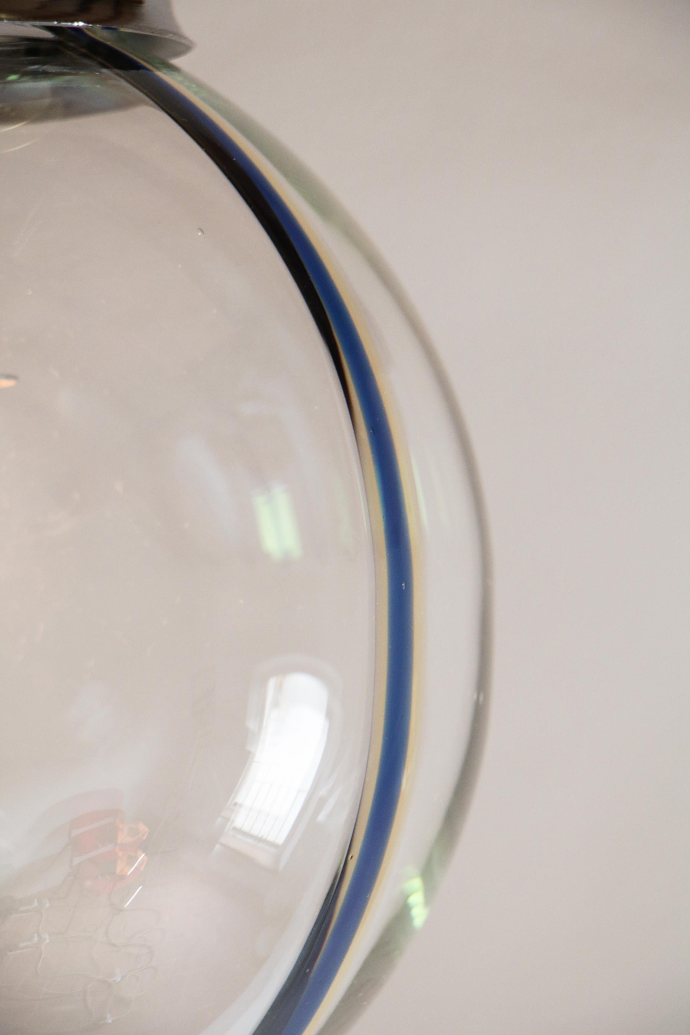 Italian Mid-Century Modern Murano Ball Glass Pendant Lamp, Blue Wire, 1970s For Sale 5
