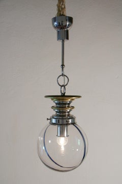 Italian Mid-Century Modern Murano Ball Glass Pendant Lamp, Blue Wire, 1970s