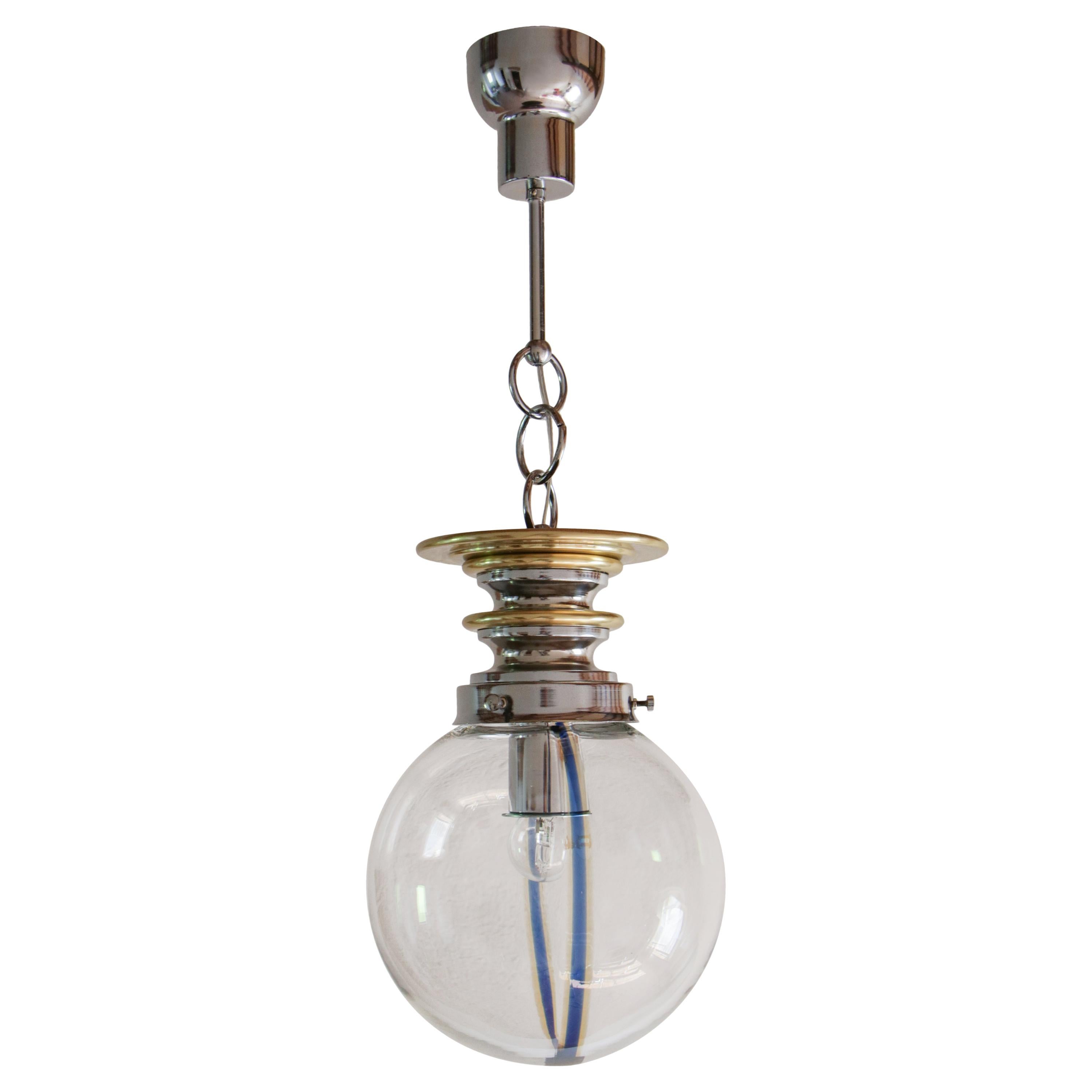 Italian Mid-Century Modern Murano Ball Glass Pendant Lamp, Blue Wire, 1970s For Sale