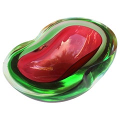 Vintage Italian Mid-Century Modern Murano Glass Ashtray or Bowl in Red and Green