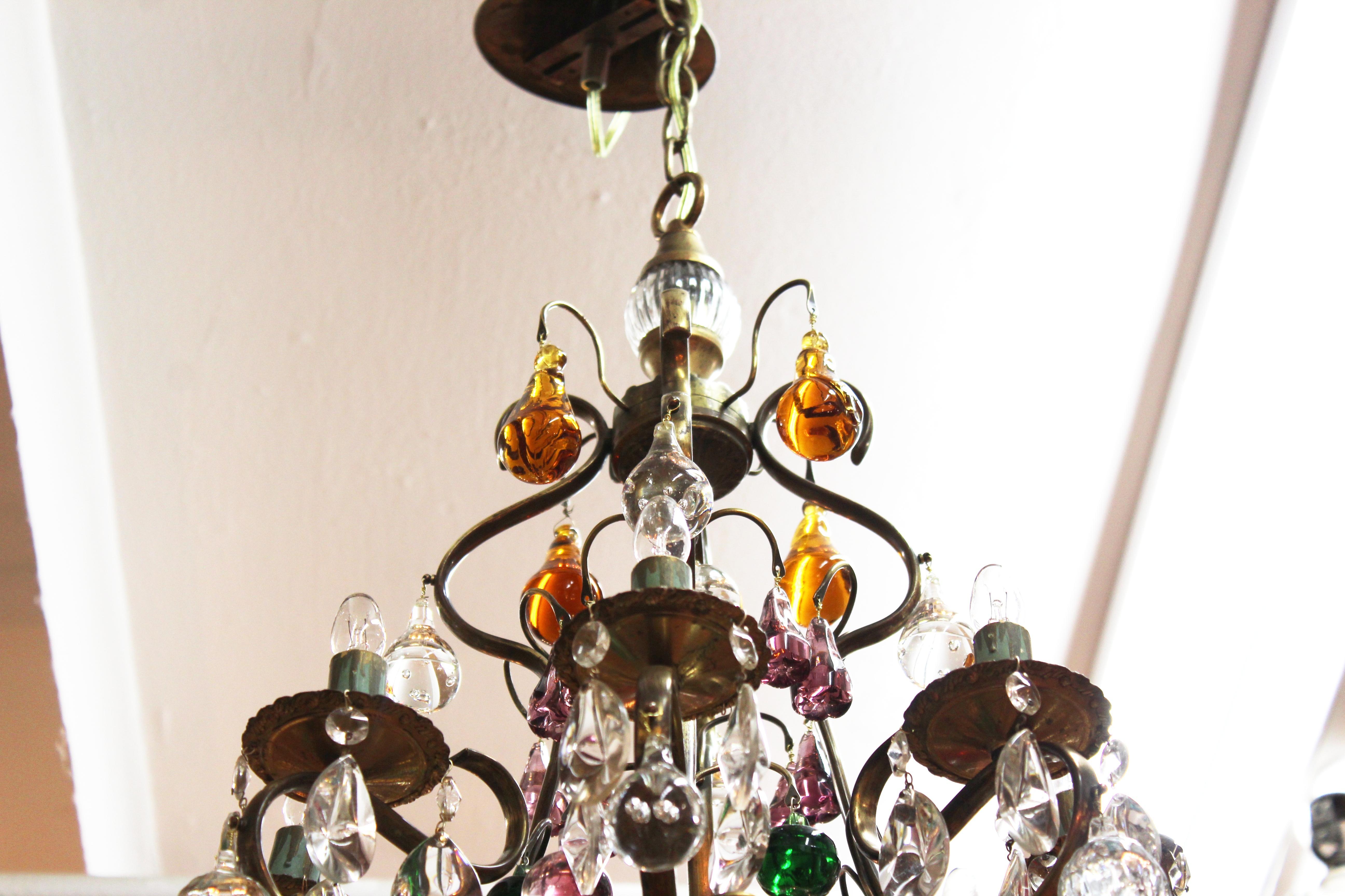 Brass Italian Mid-Century Modern Murano Glass Fruit Chandelier
