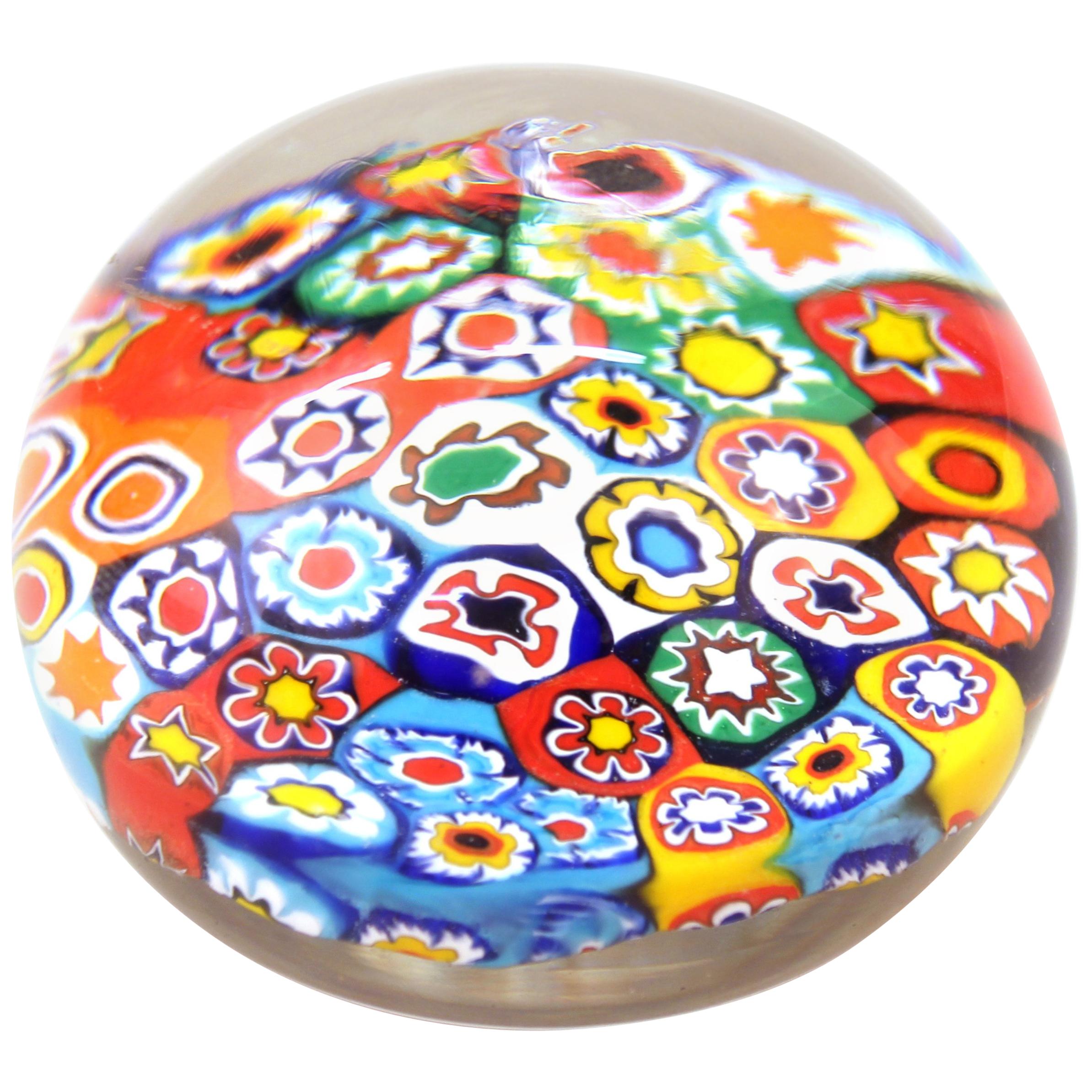 Italian Mid-Century Modern Murano Glass Millefiori Paperweight