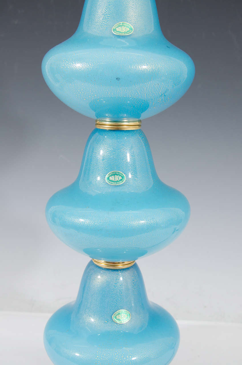 Italian Mid-Century Modern Murano Glass Table Lamps with Gold Flecks 2