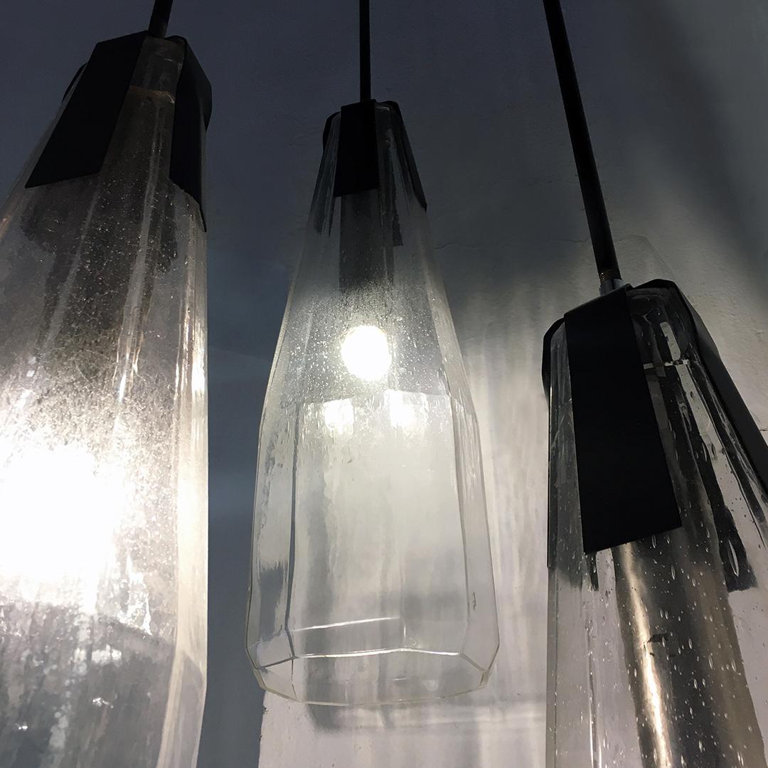 Late 20th Century Italian Mid-Century Modern Murano Glass Three-Light Chandelier, 1970s For Sale