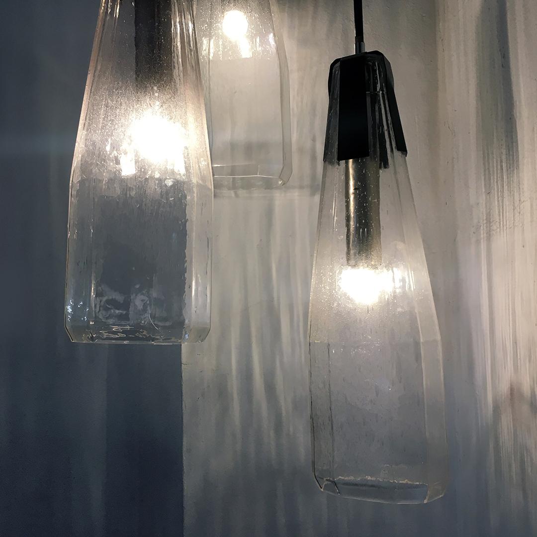 Fine XX secolo Lampadario a tre luci in vetro di Murano, anni '70, Italia, metà del secolo scorso in vendita