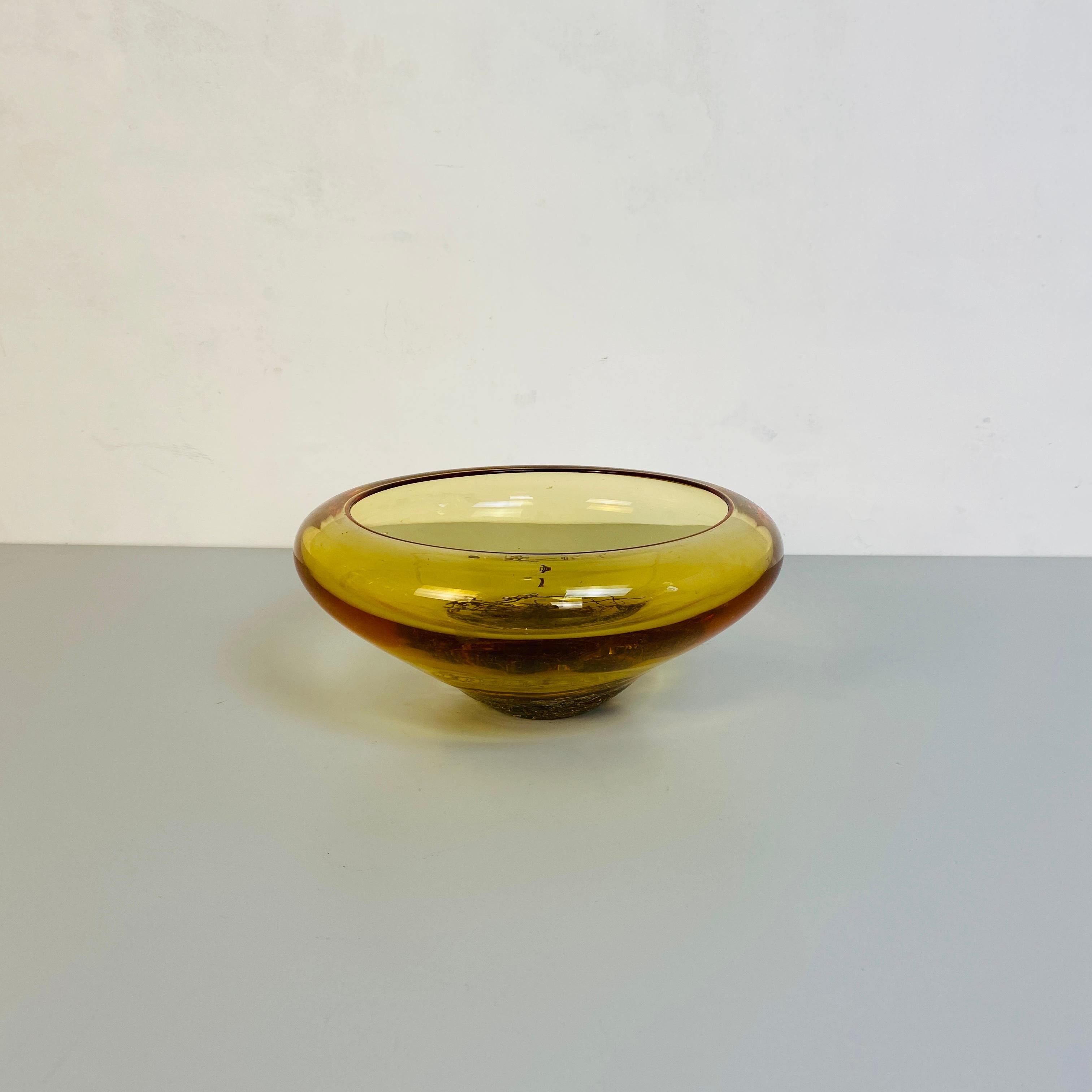 Late 20th Century Italian Mid-Century Modern Murano Glass Yellow Bowl, 1970s For Sale