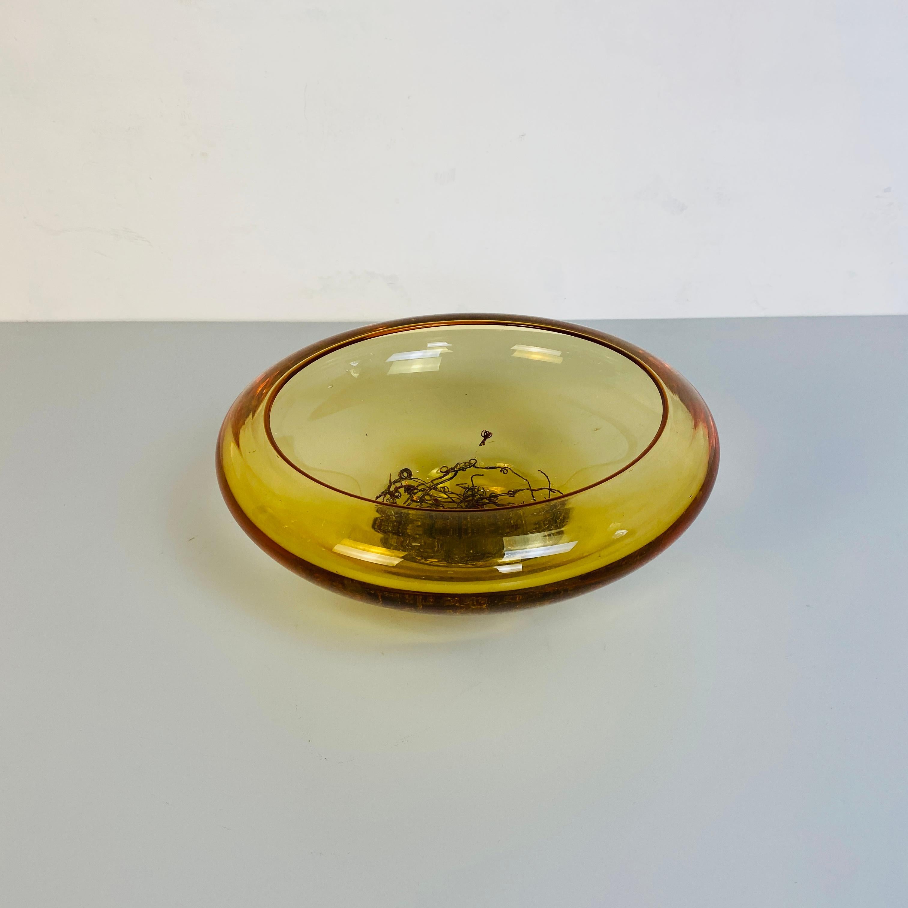 Metal Italian Mid-Century Modern Murano Glass Yellow Bowl, 1970s For Sale