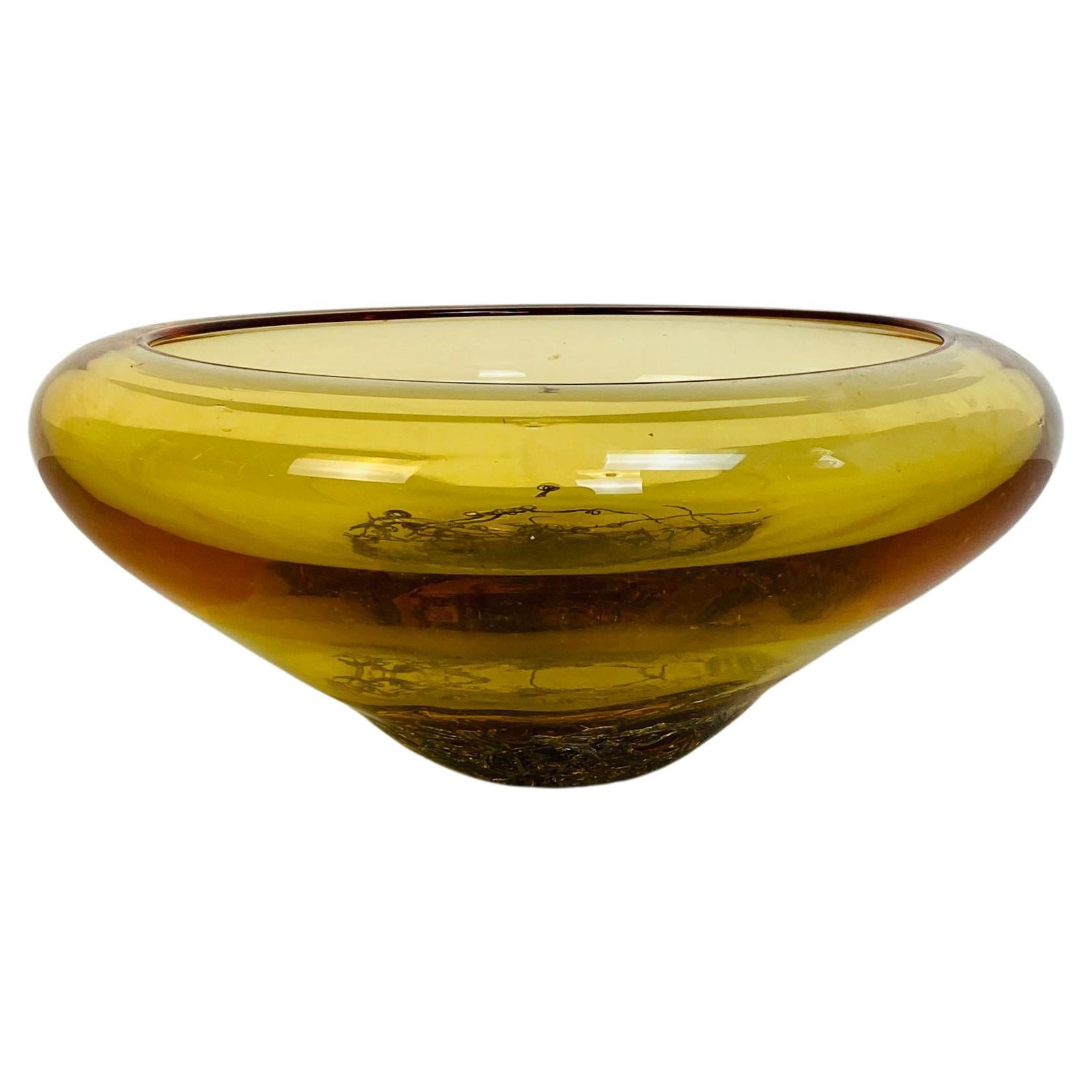 Italian Mid-Century Modern Murano Glass Yellow Bowl, 1970s For Sale