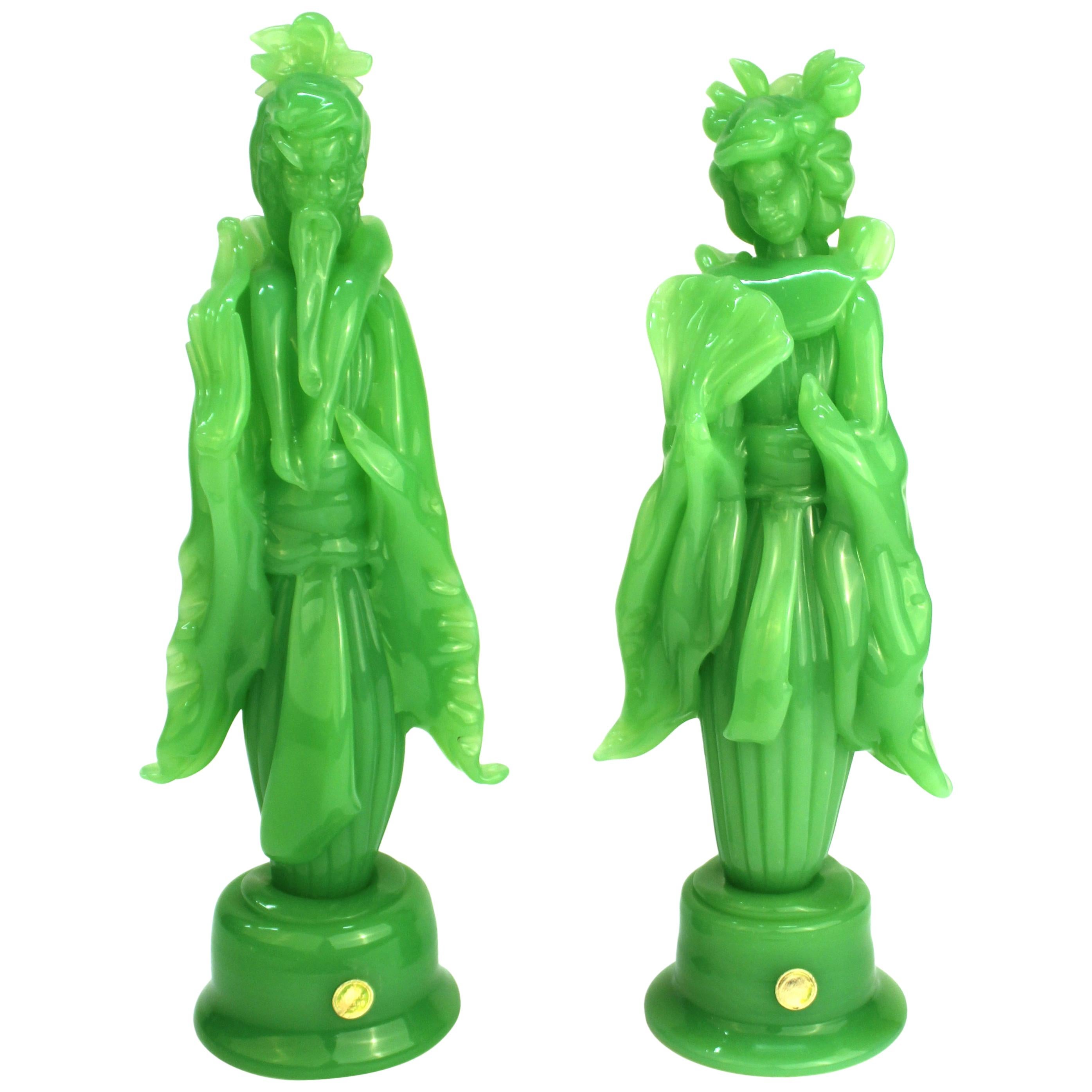 Italian Mid-Century Modern Murano 'Jade' Glass Figurines