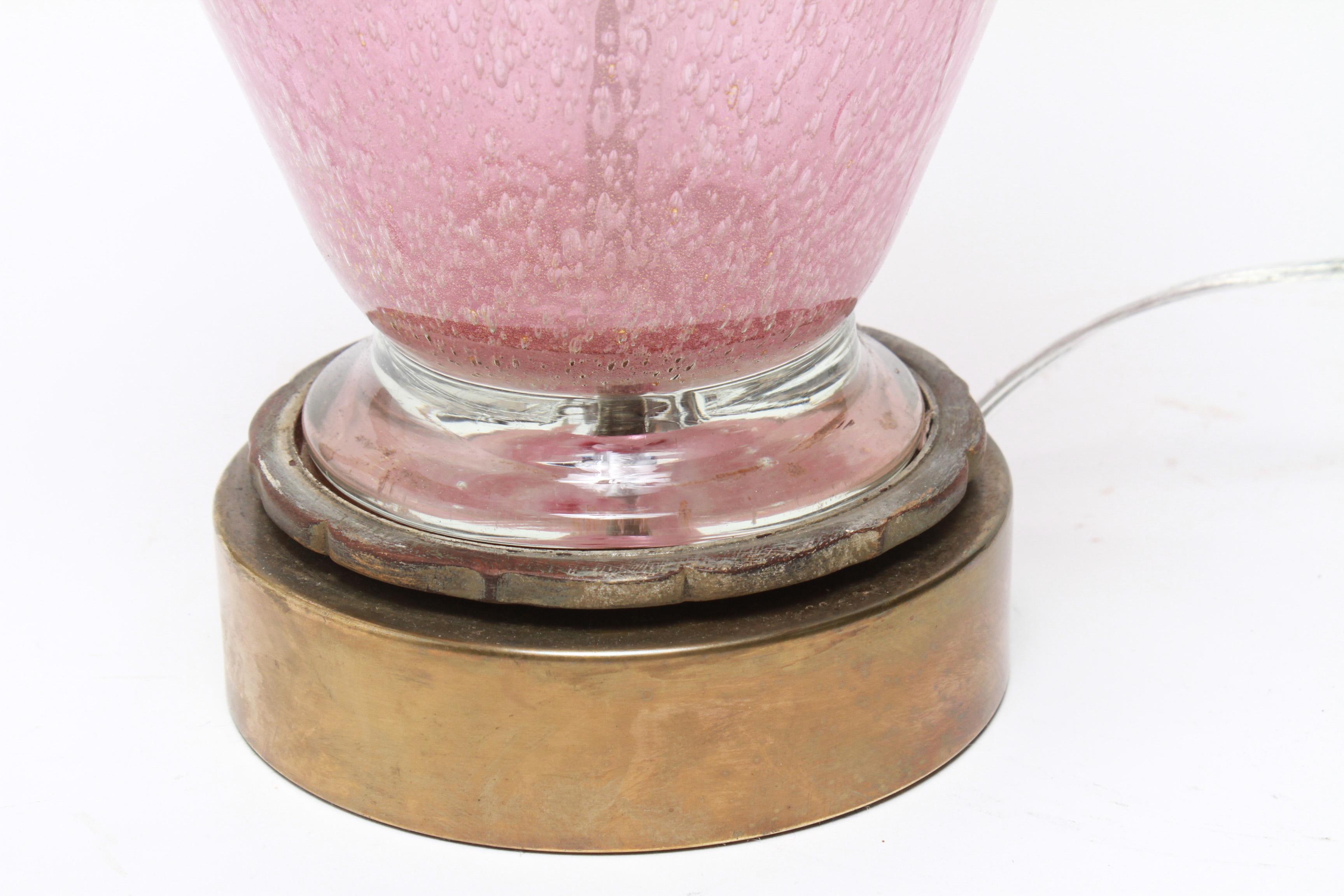 Italian Mid-Century Modern Murano Pink Glass Lamp In Good Condition In New York, NY