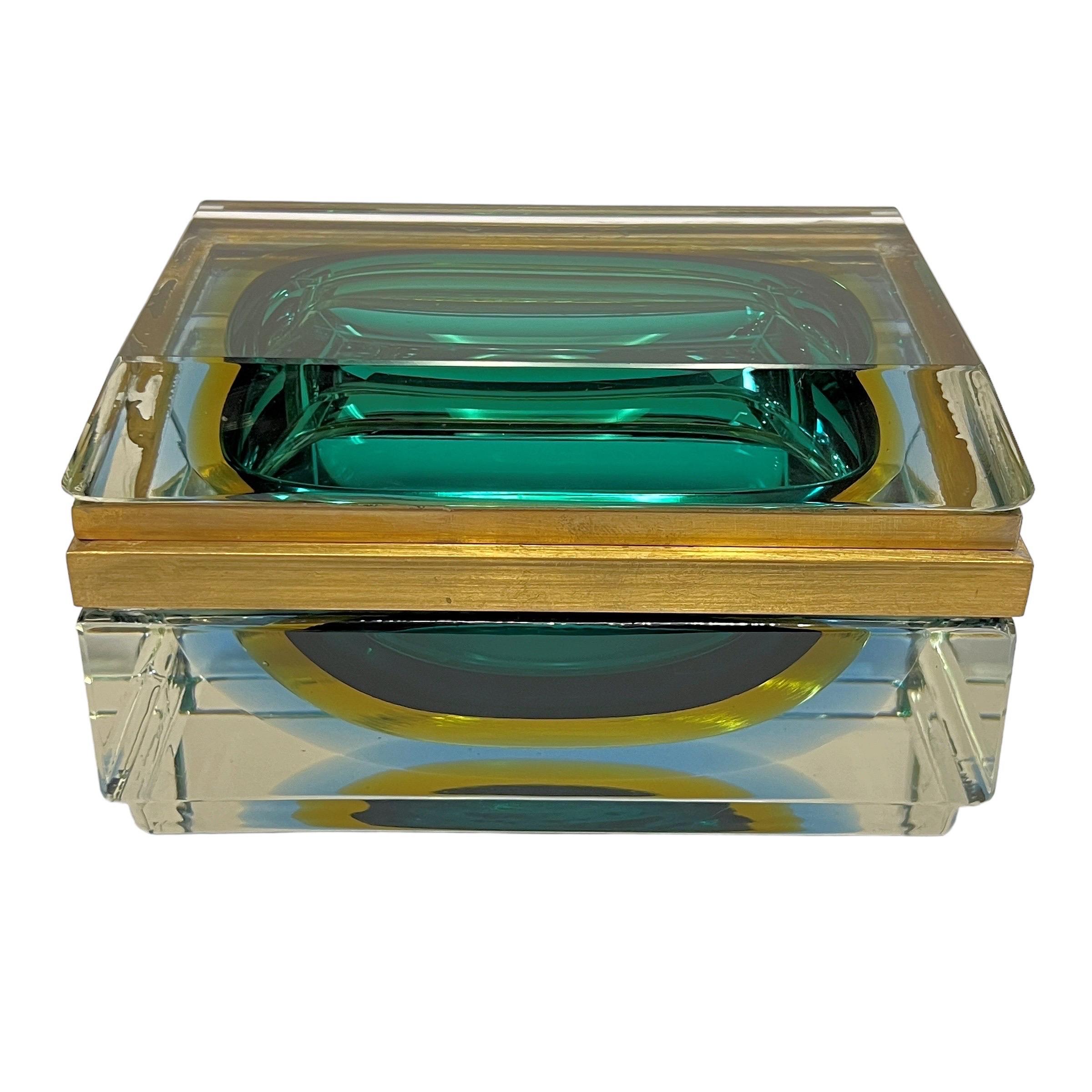 Italian Mid Century Modern Murano Sommerso Art Glass Jewelry Trinket Box