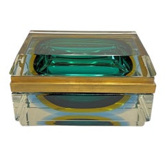 Italian Mid Century Modern Murano Sommerso Art Glass Jewelry Trinket Box