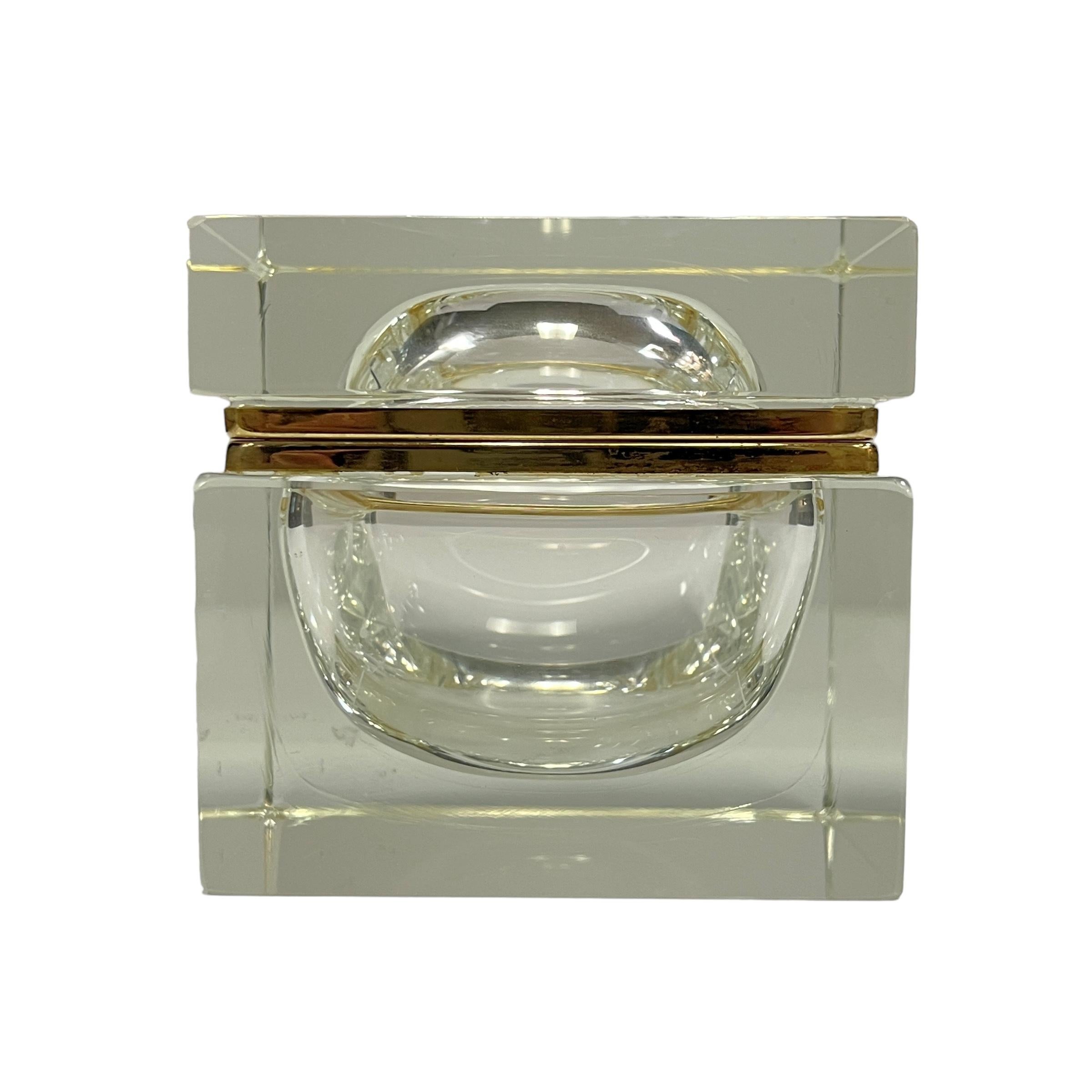 Brass Italian Mid Century Modern Murano Sommerso Art Glass Jewelry Trinket Casket For Sale