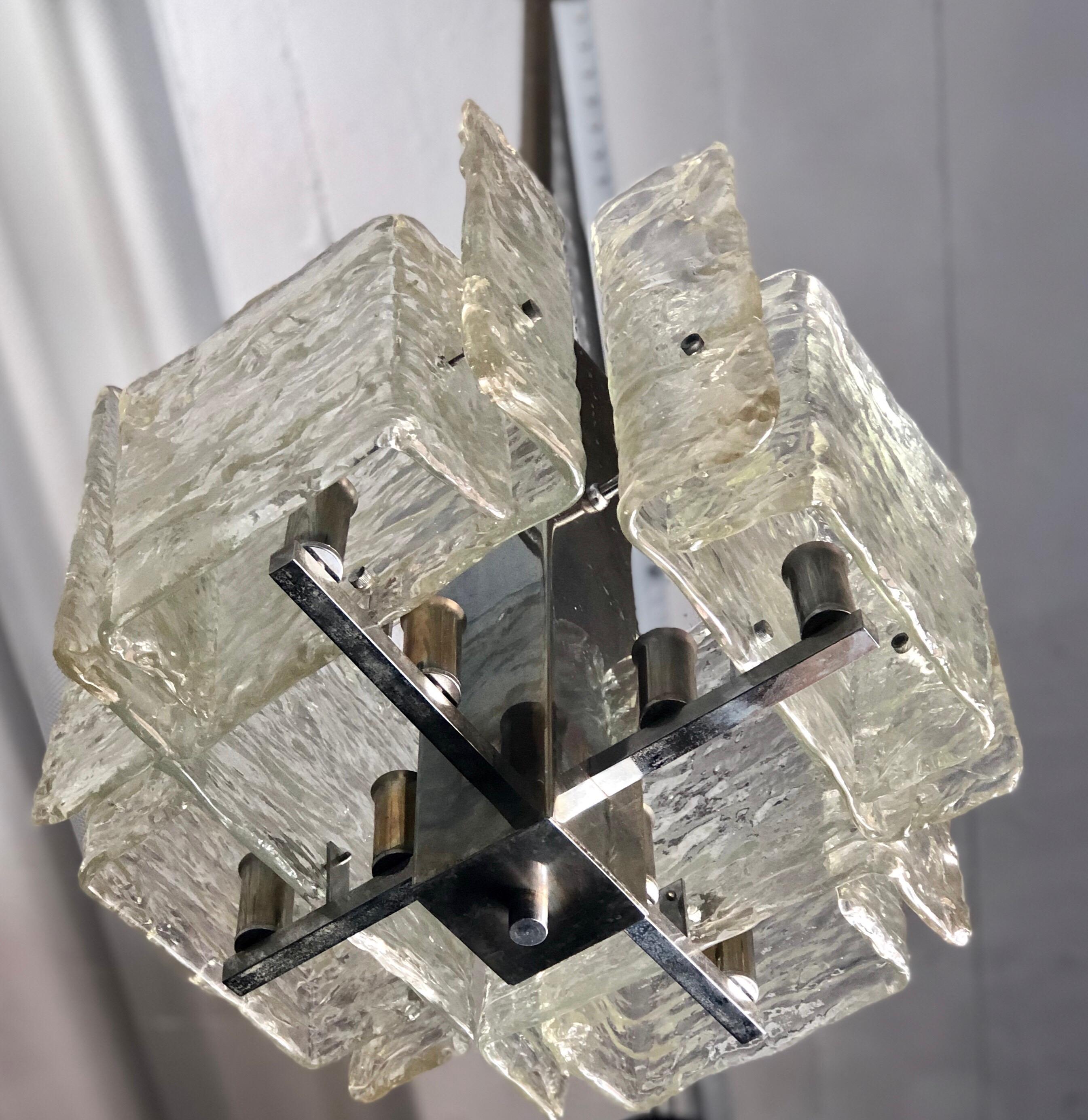 Italian Mid-Century Modern Murano / Venetian Ice Glass Chandelier / Pendant 3