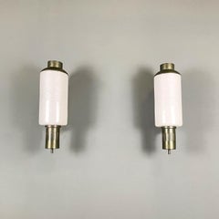 Italian mid-century modern Murano white glass and brass Reggiani appliques 1960s