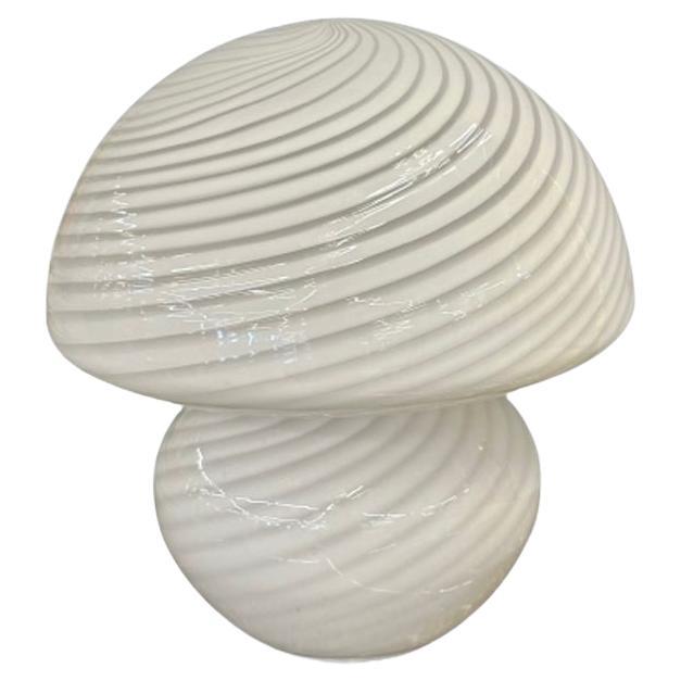 Italian Mid-Century Modern Mushroom Lamp, White Murano Glass, Swirl Blown Glass For Sale