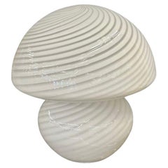 Italian Mid-Century Modern Mushroom Lamp, White Murano Glass, Swirl Blown Glass