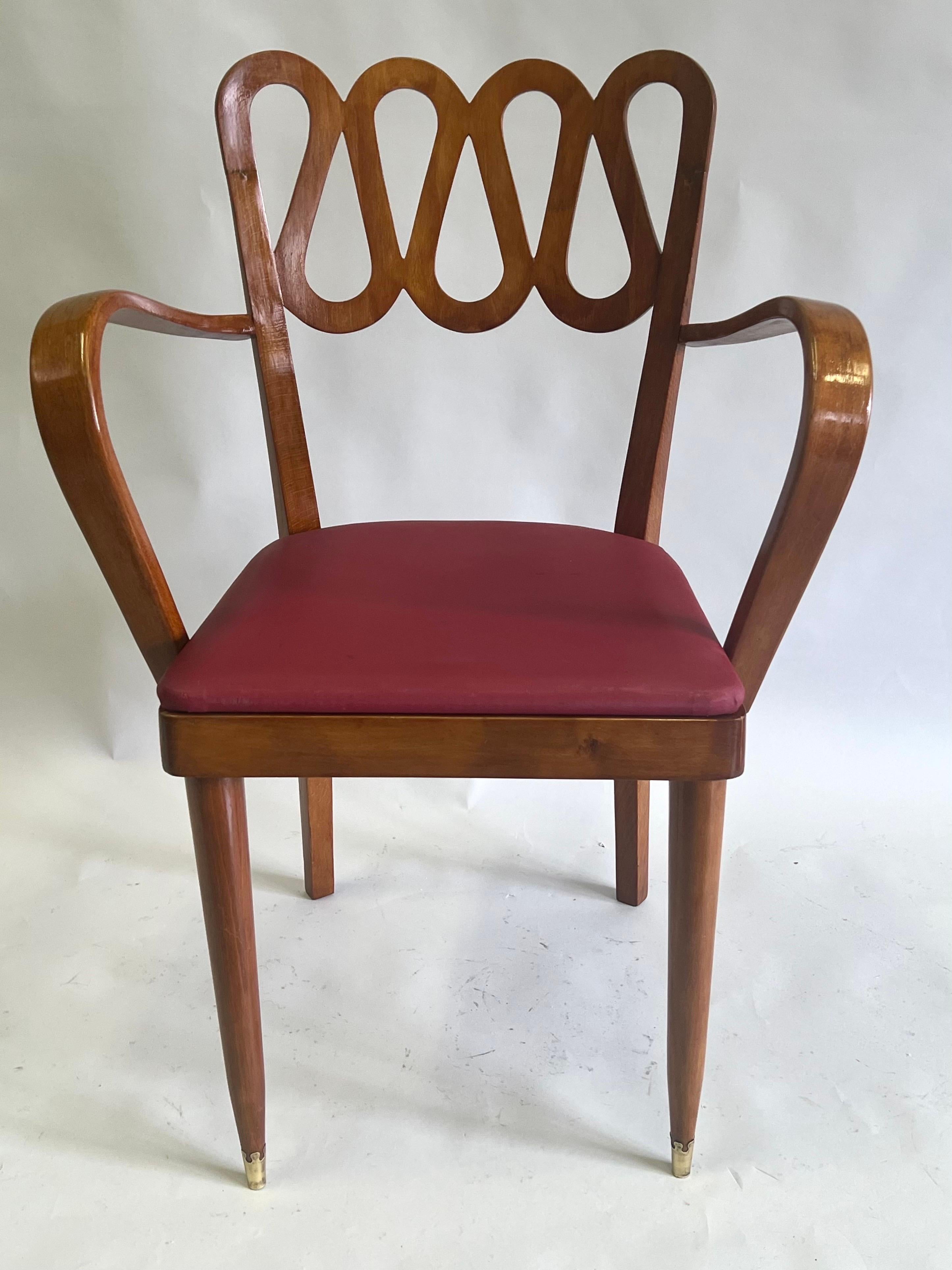 Hand-Carved Italian Mid-Century Modern Neoclassic Lounge, Desk or Vanity Chair by Gio Ponti