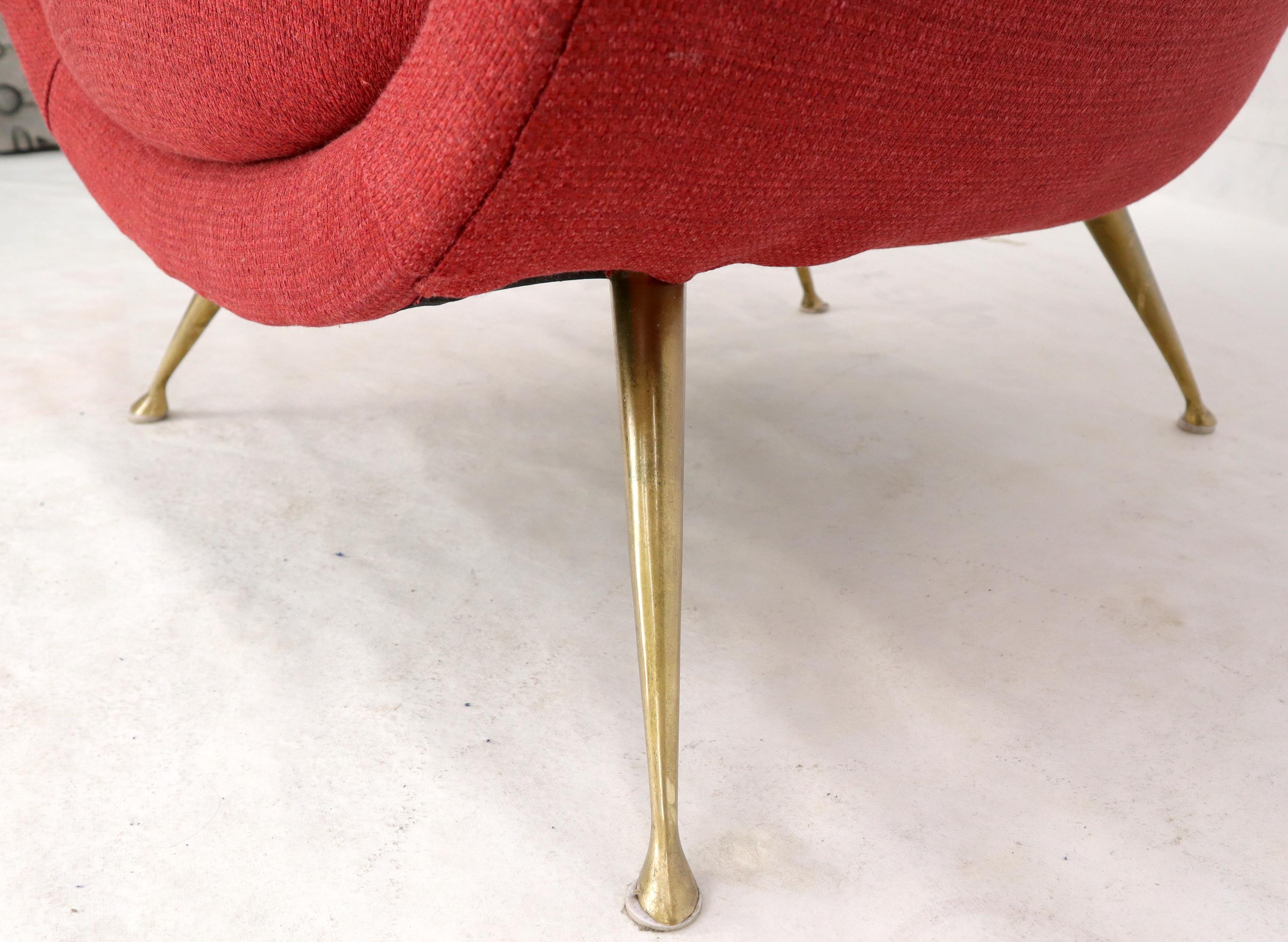 Italian Mid-Century Modern New Red Upholstery Lounge Chair on Solid Brass Legs For Sale 6