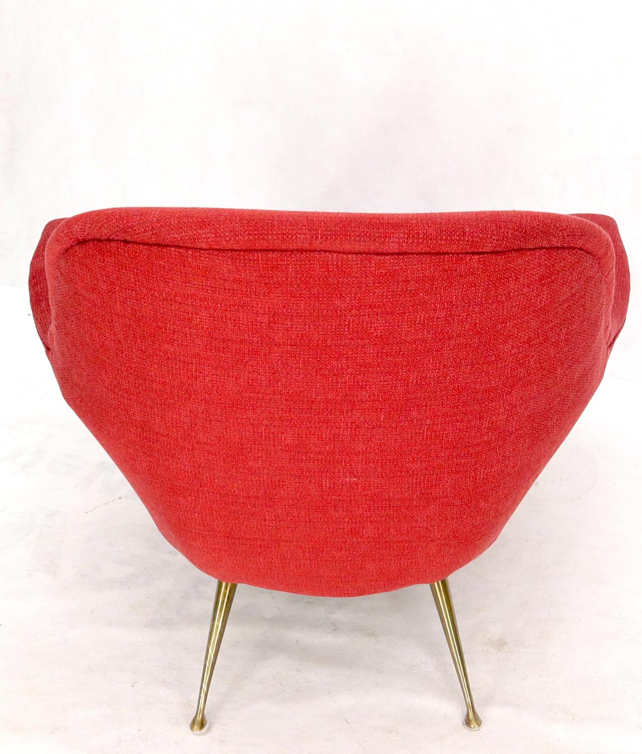 Italian Mid-Century Modern New Red Upholstery Lounge Chair on Solid Brass Legs For Sale 9