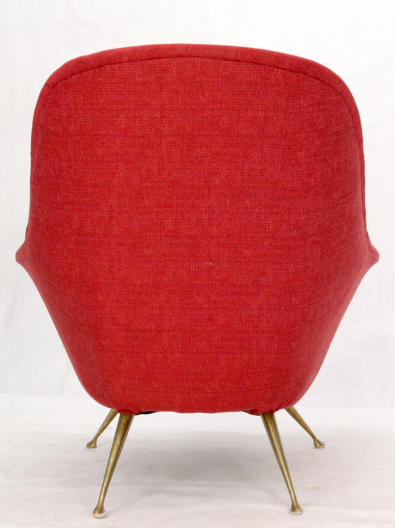 Italian Mid-Century Modern New Red Upholstery Lounge Chair on Solid Brass Legs For Sale 10