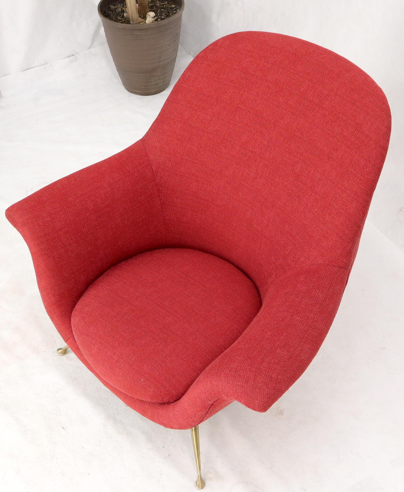 Italian Mid-Century Modern New Red Upholstery Lounge Chair on Solid Brass Legs For Sale 1