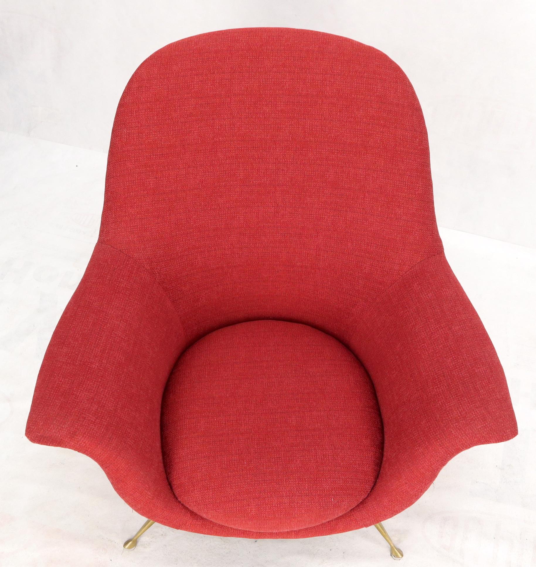 Italian Mid-Century Modern New Red Upholstery Lounge Chair on Solid Brass Legs For Sale 2