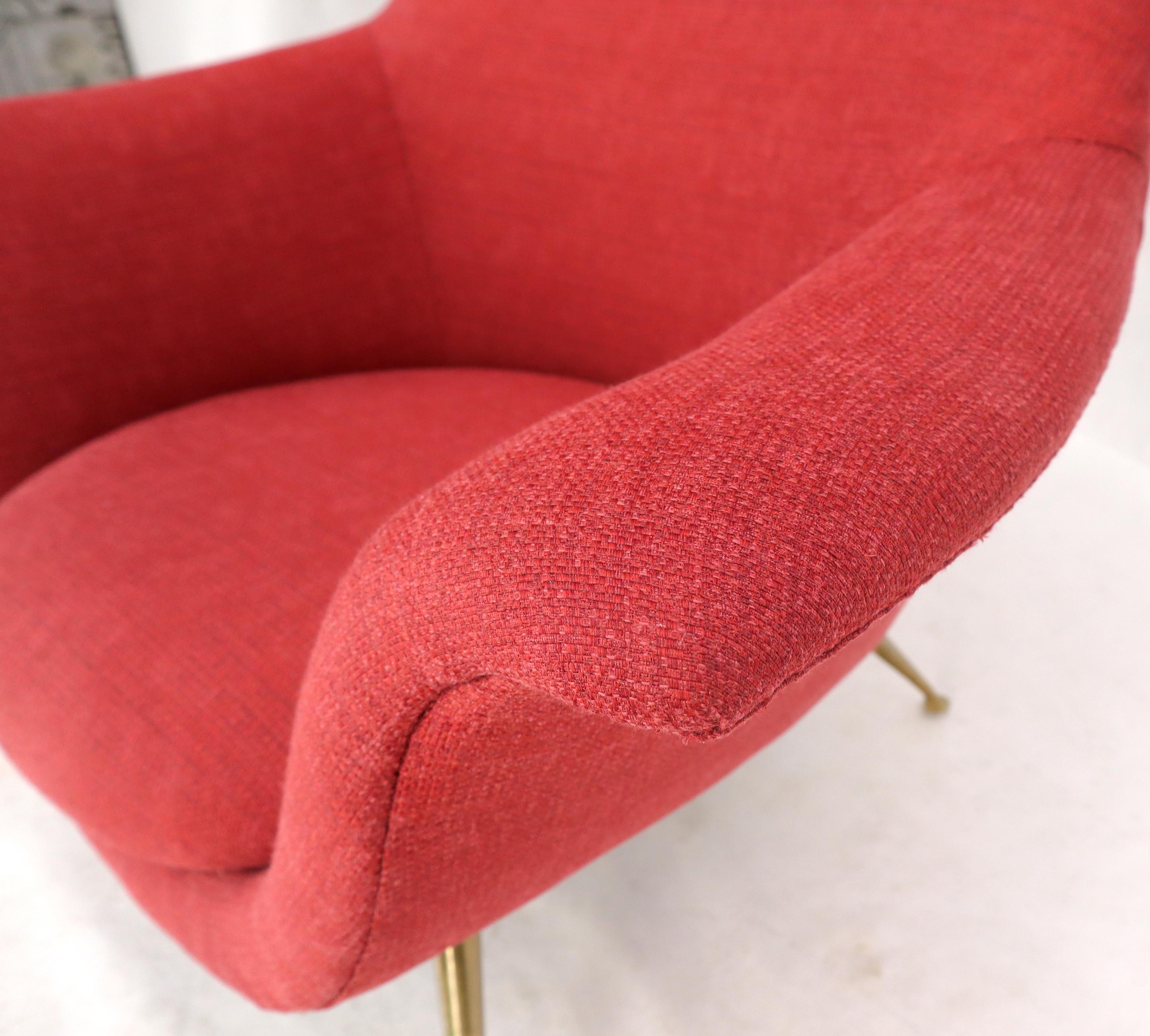 Italian Mid-Century Modern New Red Upholstery Lounge Chair on Solid Brass Legs For Sale 3