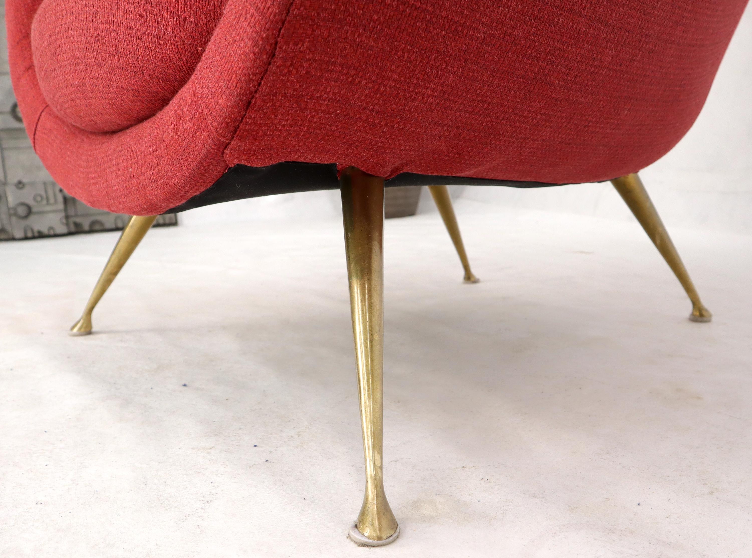 Italian Mid-Century Modern New Red Upholstery Lounge Chair on Solid Brass Legs For Sale 5