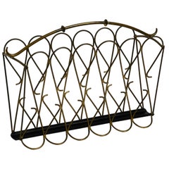 Vintage Italian Mid-Century Modern Newspaper and Magazine Rack Made of Brass